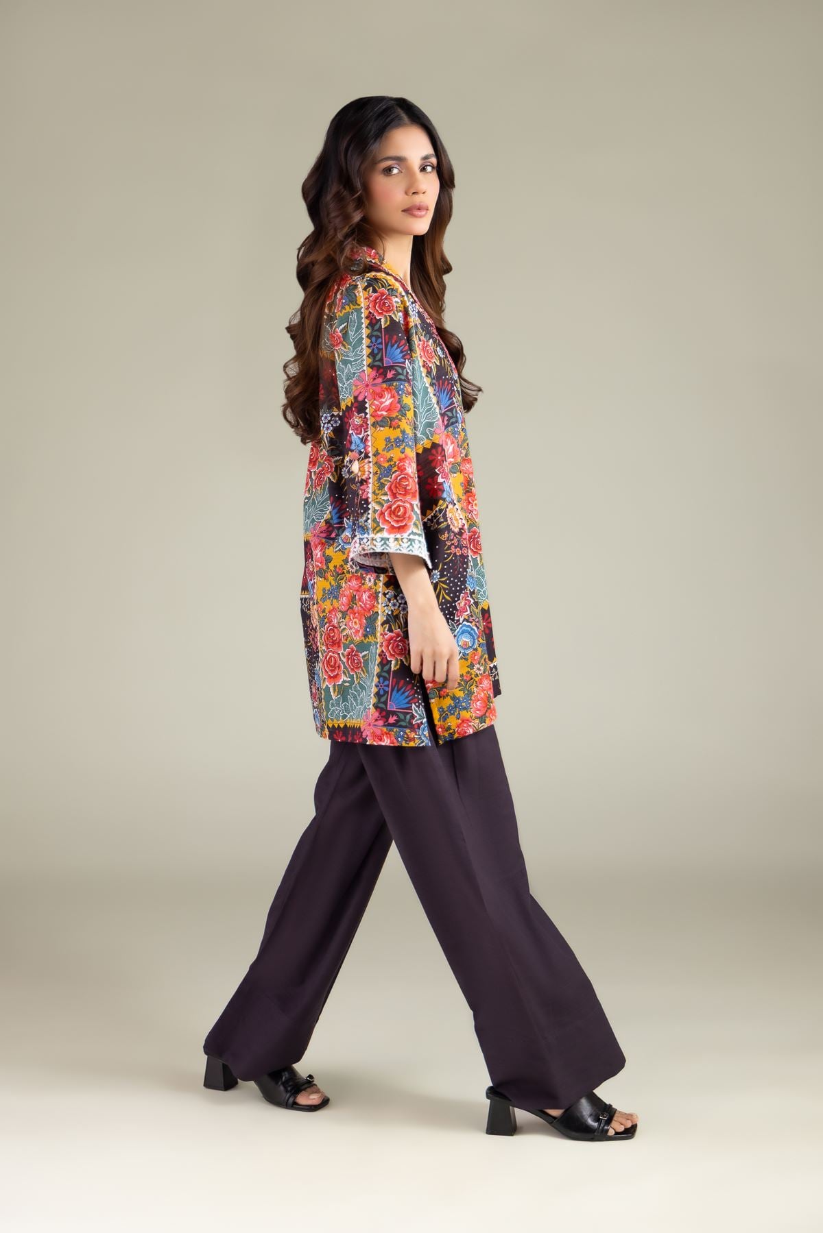 Embroidered Textured Cotton Floral V-Neck Kurta - 1-26-144-B-E-VG