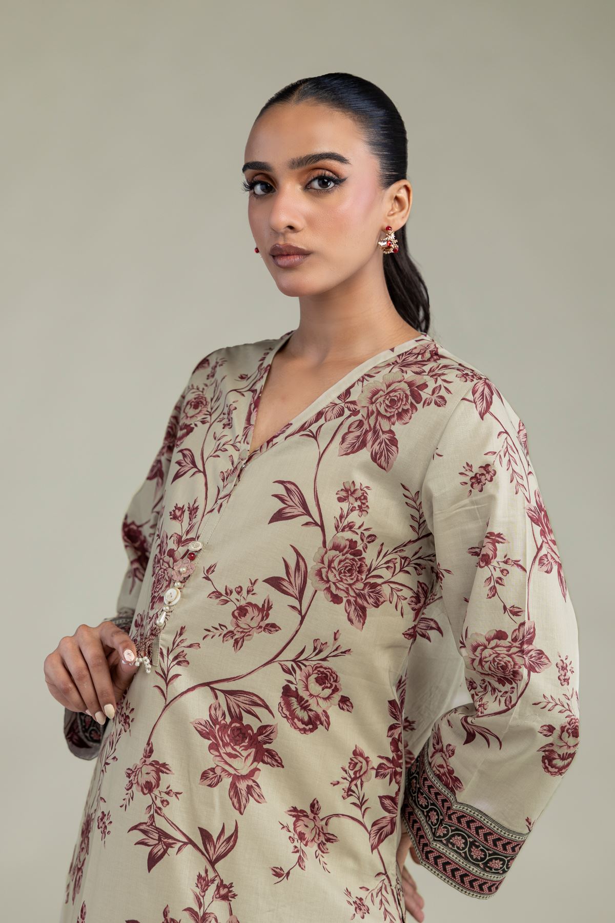 Printed Cambric Cambric Longline Kurta - 2-26-301-B-F1-VG