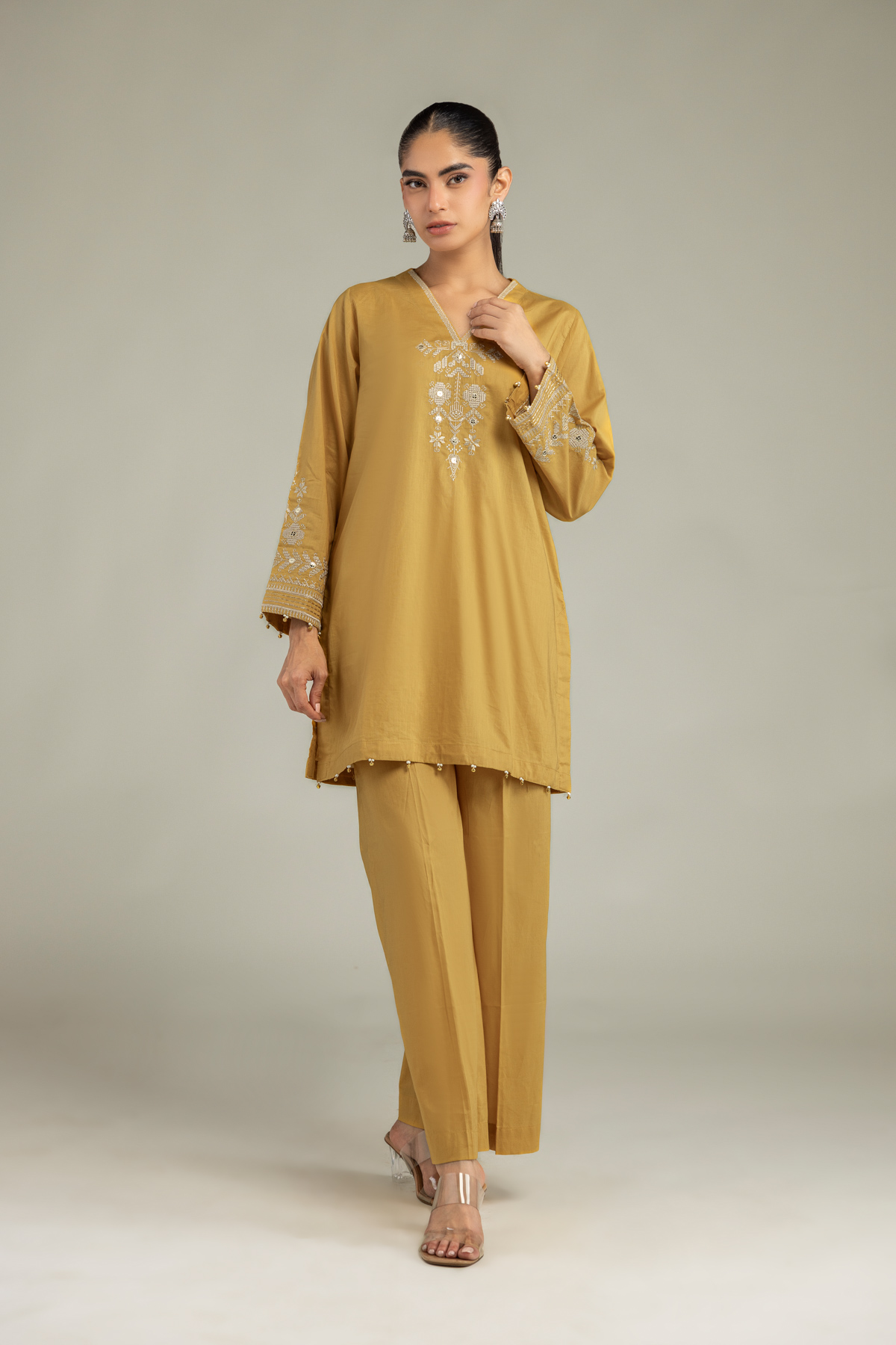 Embroidered Cambric Cambric Solid Pants - 1-26-102-A-F-VG