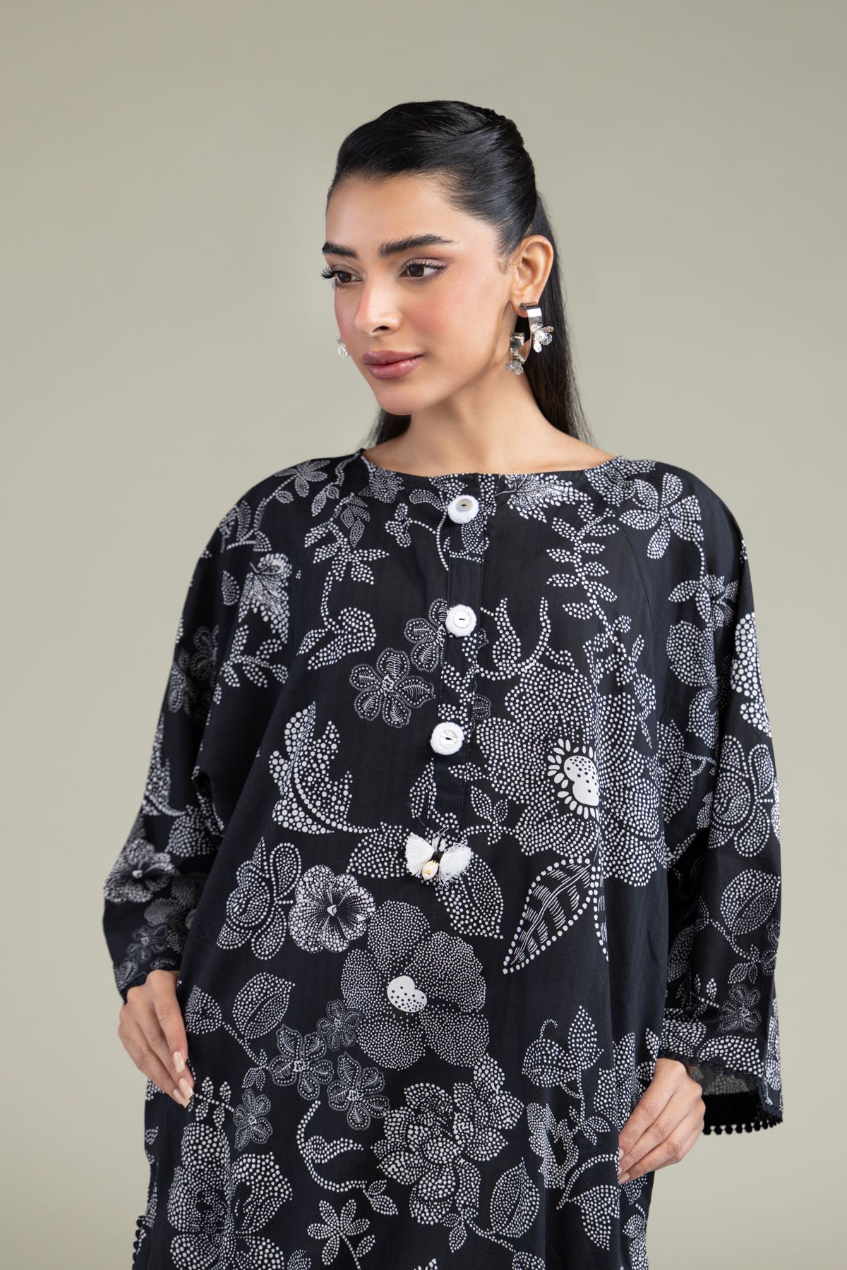 Printed Cotton Dobby Black Longline Kurta - 1-26-219-A-D1-VG