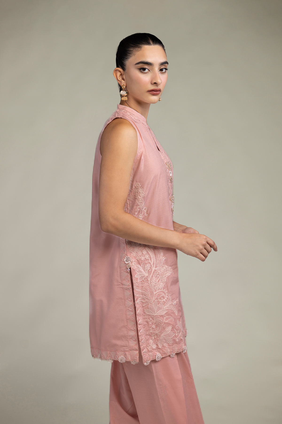Raw Silk Sleeveless Pink Kurta - 2-26-302-A-F1-VG