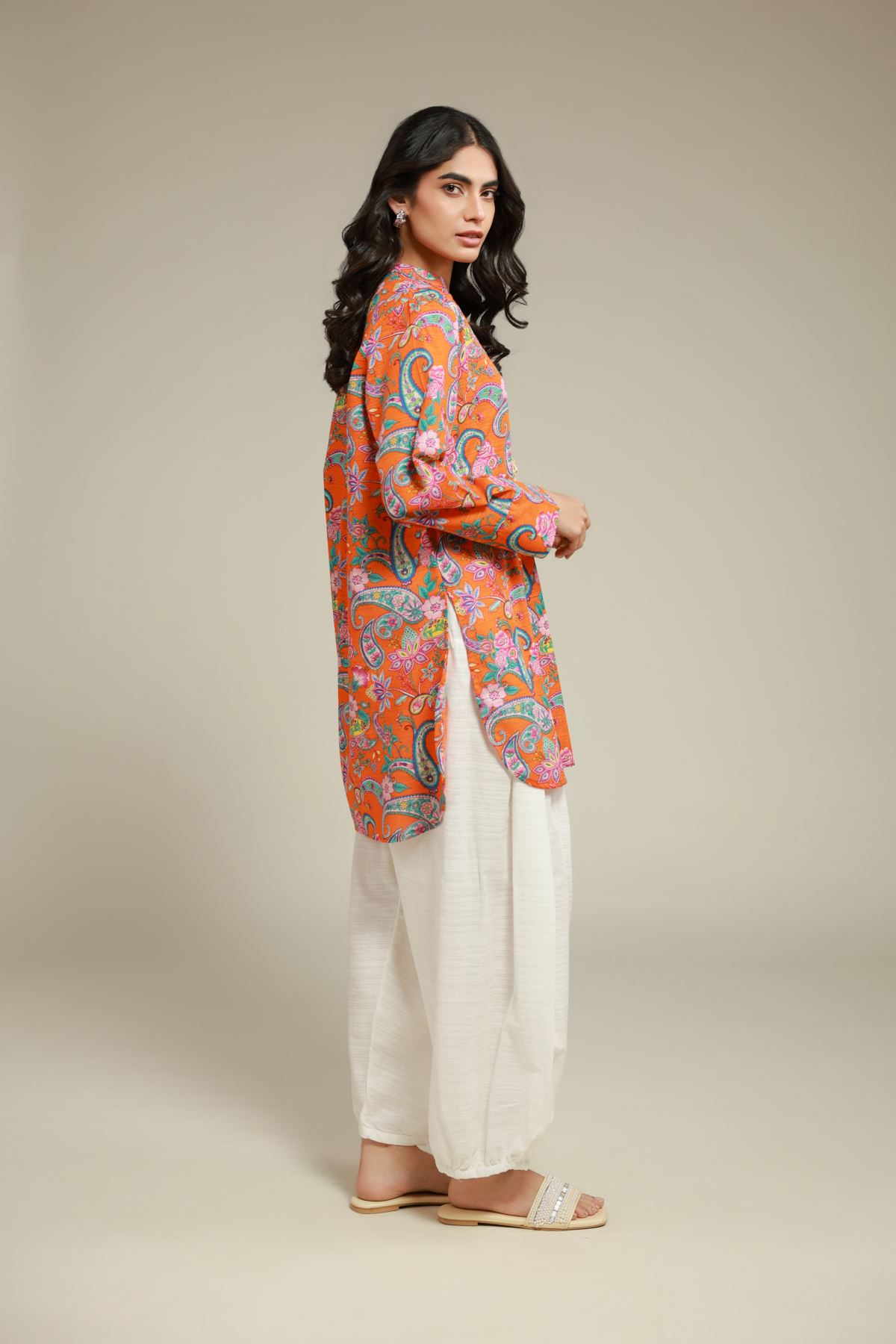 Printed Textured Cotton Floral Paisley Kurta - 1-26-101-A-E-VG