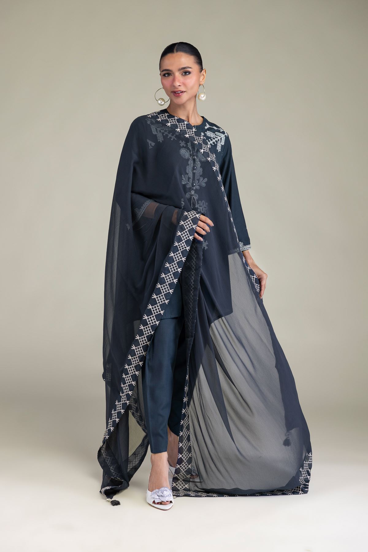 Embroidered Chiffon Chiffon Navy Dupatta - 2-26-206-A-H1-VG