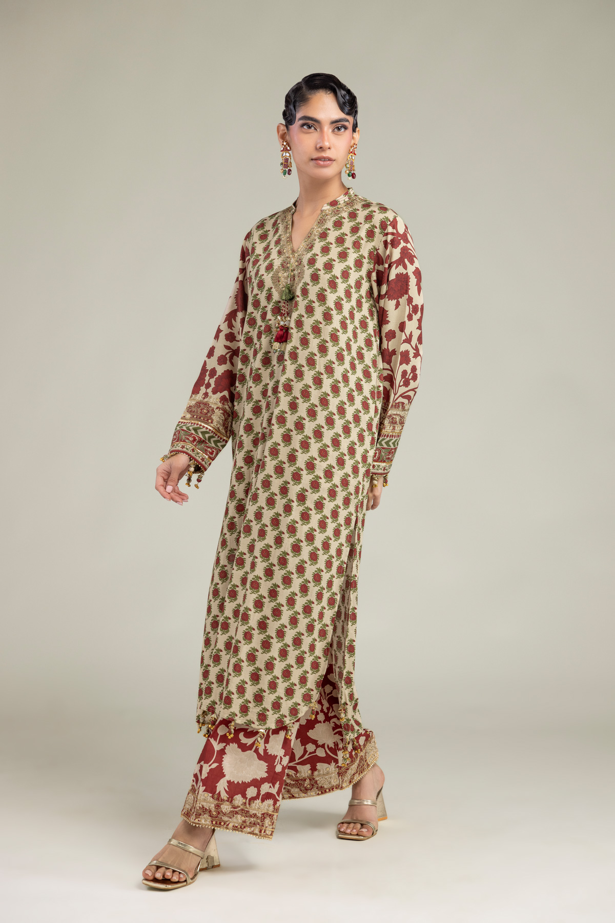 Embroidered Raw Silk Floral Silk Pants - 1-26-102-A-F-VG