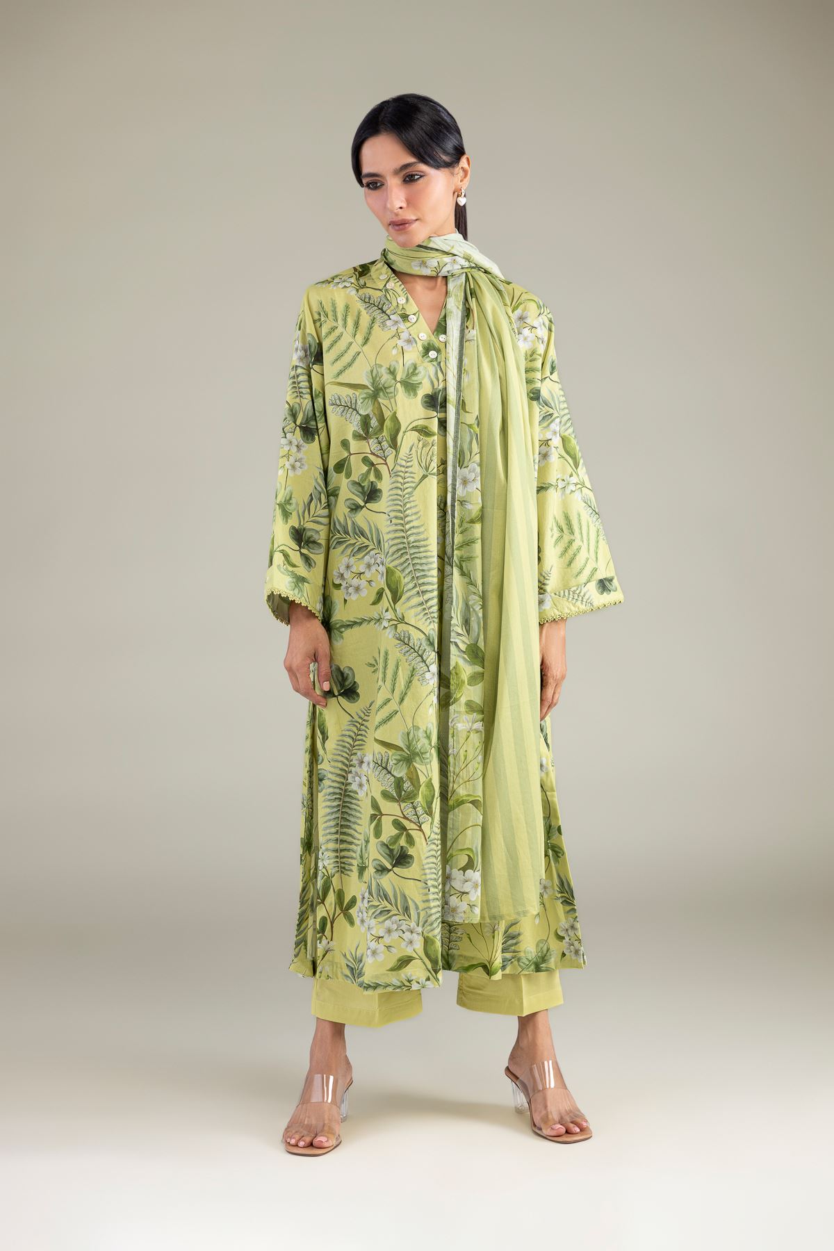 Printed Lawn Floral Lawn Dupatta - 1-26-305-C-H2-VG