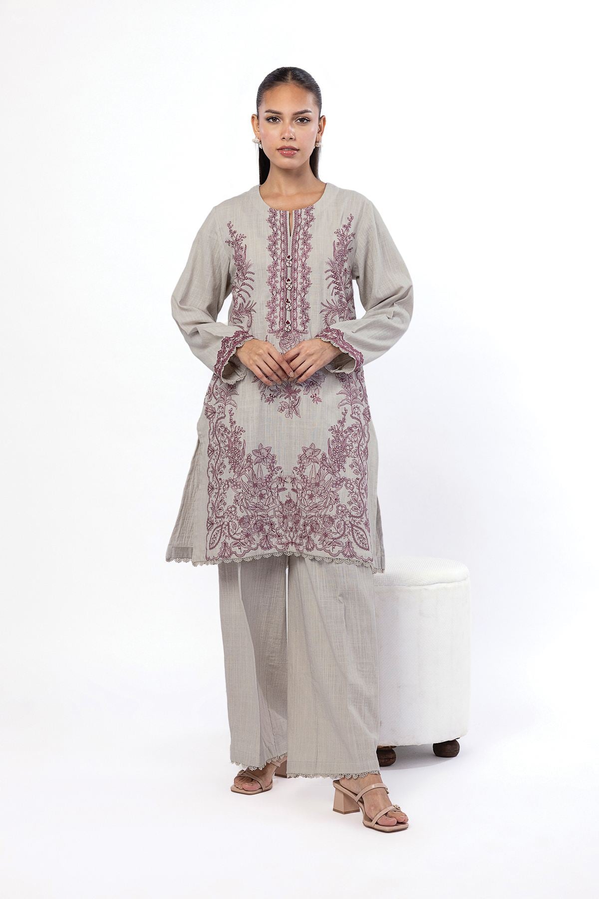 Embroidered Crosshatch Fabrics 2 Piece | Top and Bottom - KW30A-VG