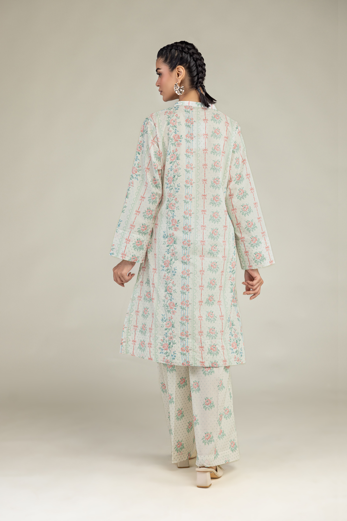 Printed Cambric Floral V-Neck Kurta - 1-26-236-A-D1-VG