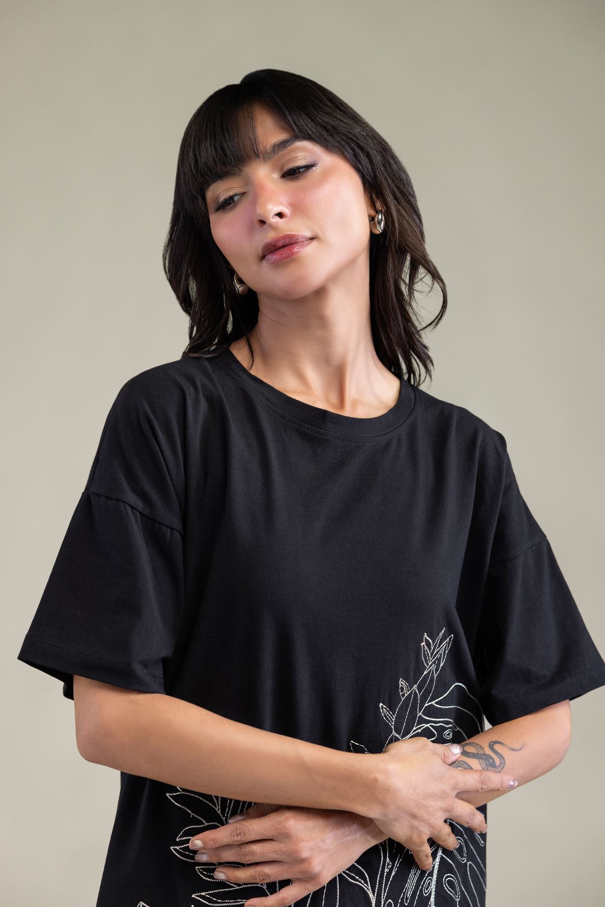 Embroidered Lycra Jersey Short Black T-Shirt - 3-26-204-A-I2-VG
