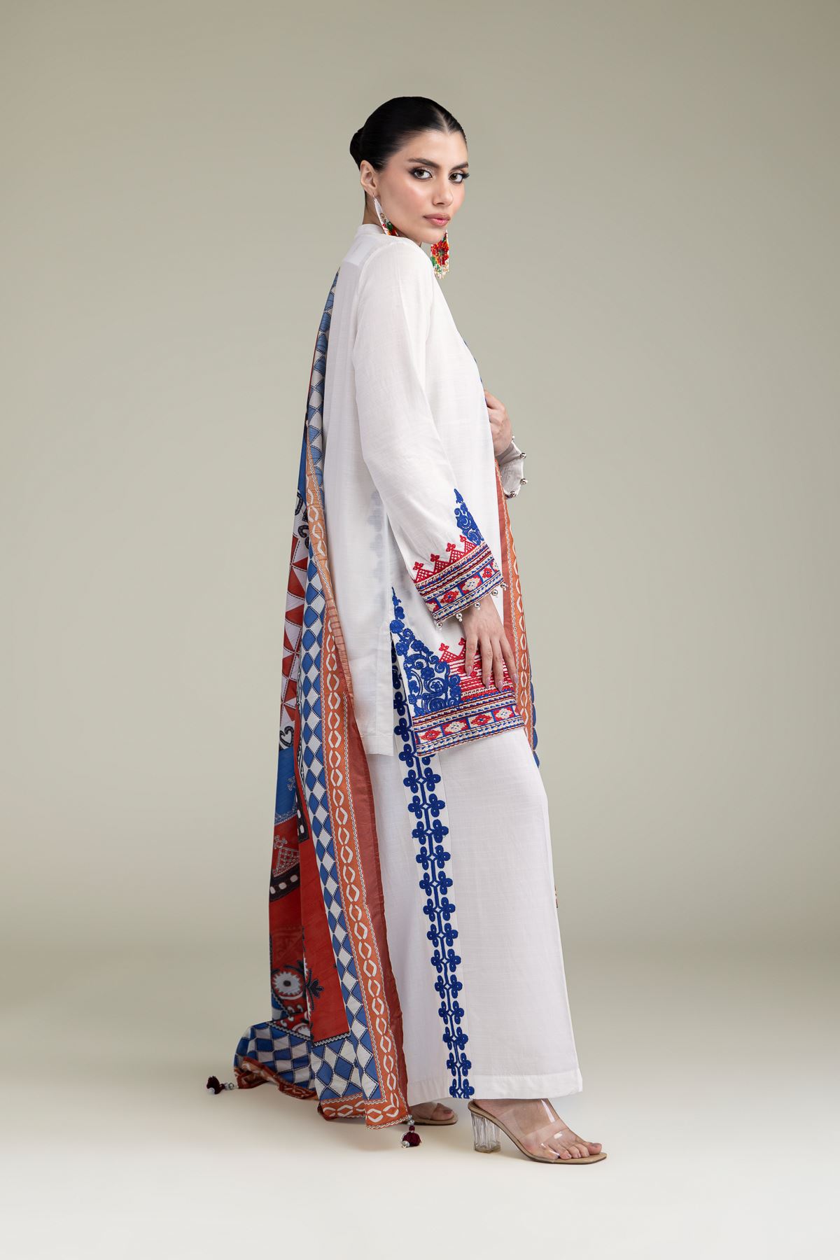 Embroidered Polyester Silk Silk Geometric Dupatta - 2-26-204-C-B1-VG