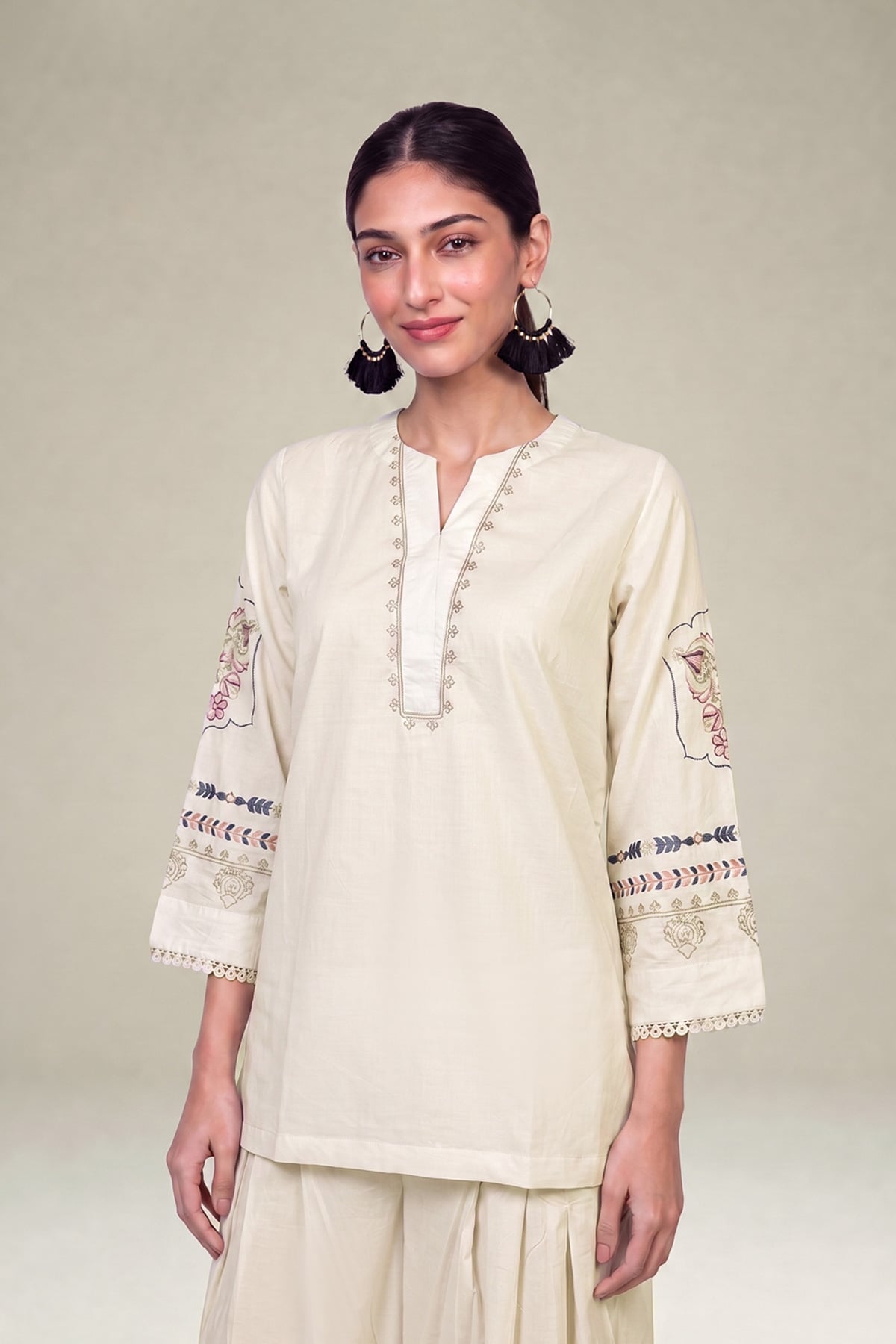Embroidered Cambric Floral Cambric Kurta - 1-26-102-A-F-VG