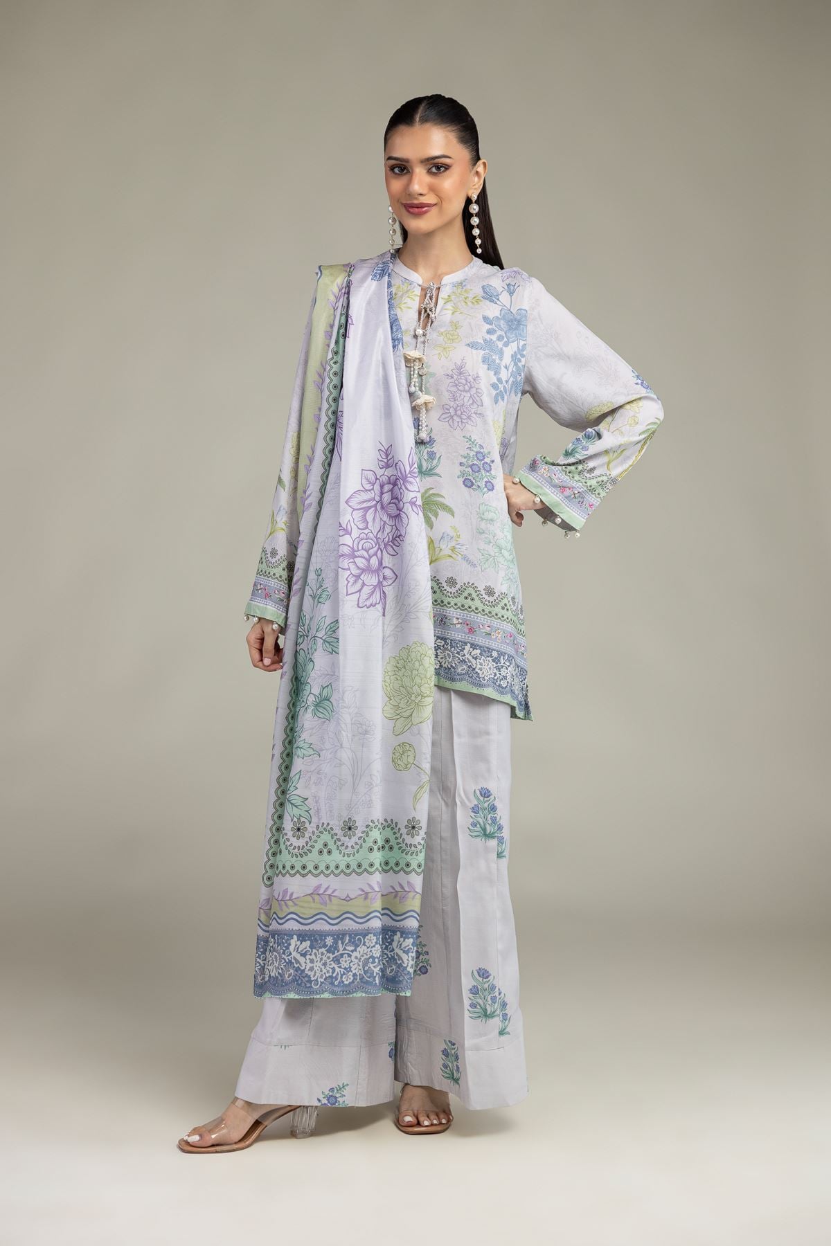 Embroidered Polyester Silk Floral Silk Dupatta - 1-26-203-A-C1-VG