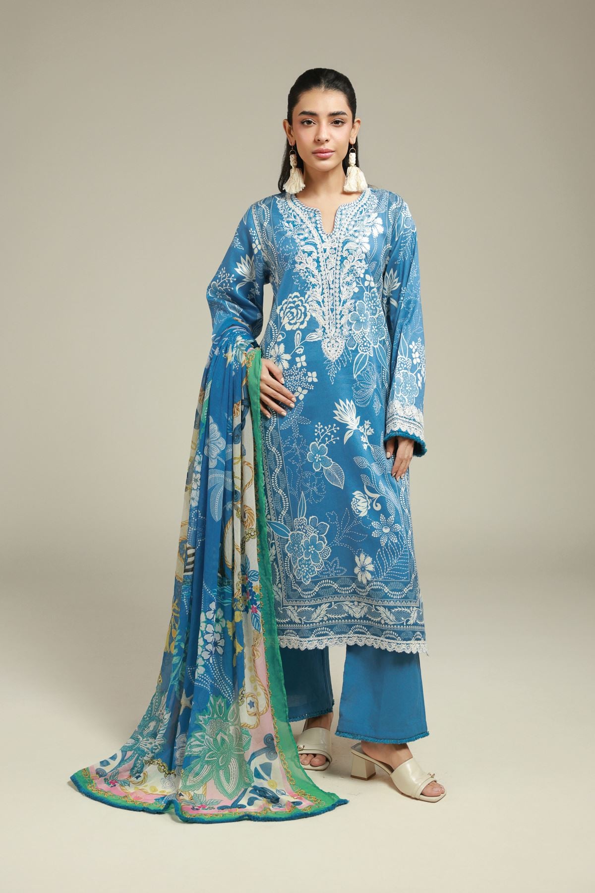 Embroidered Satin Fabrics 3 Piece - 1001940198