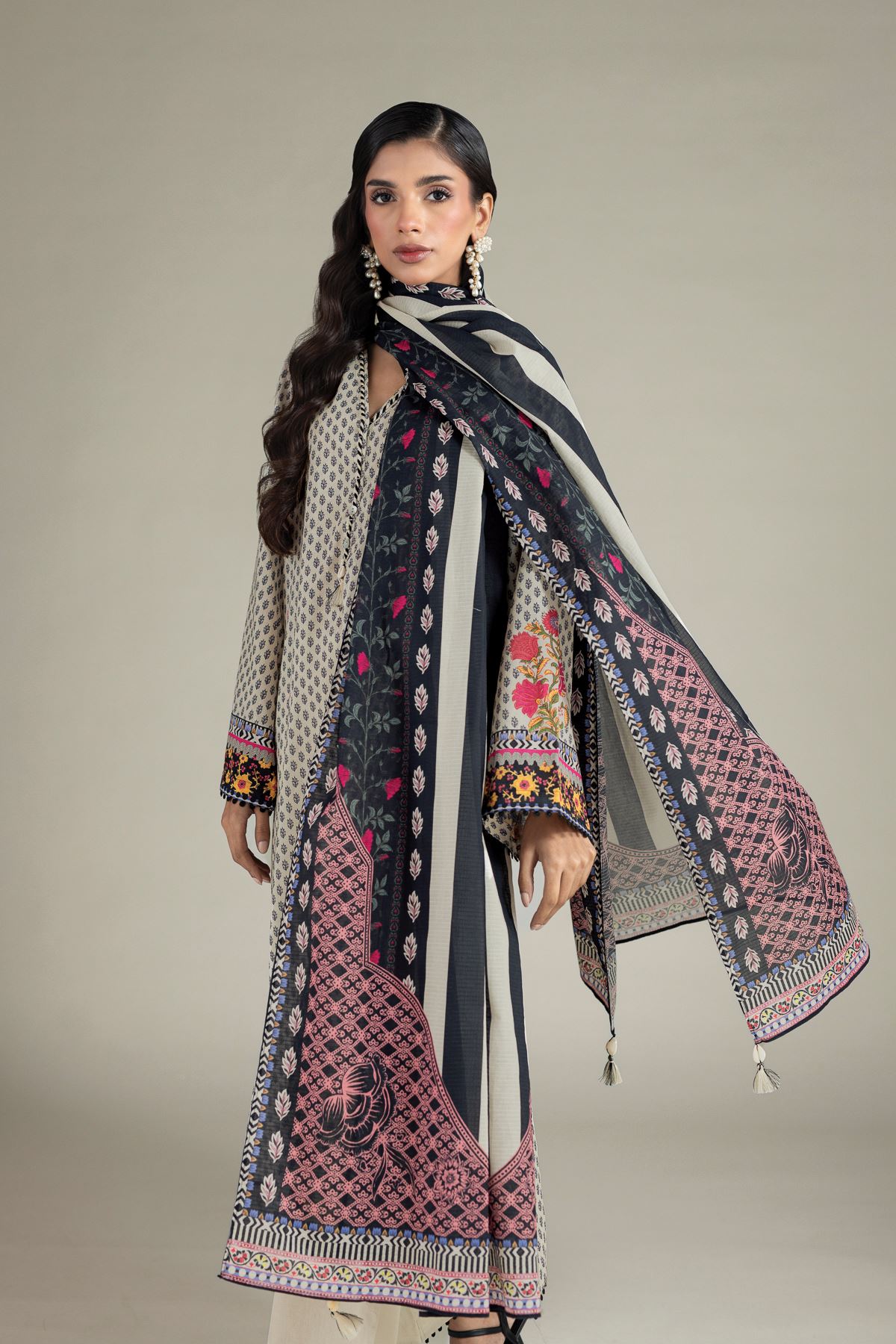 Printed Cambric Ready-Made 3-Piece Set - T-A22-26-107FA-VG