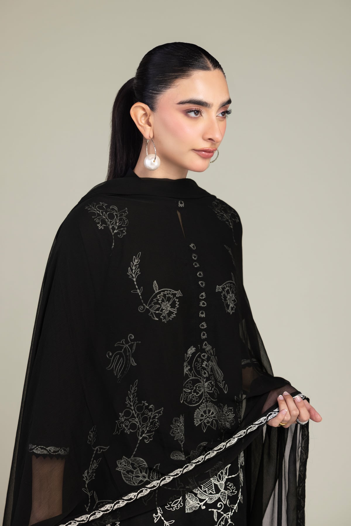 Embroidered Chiffon Black Chiffon Dupatta - 1-26-309-B-D1-VG