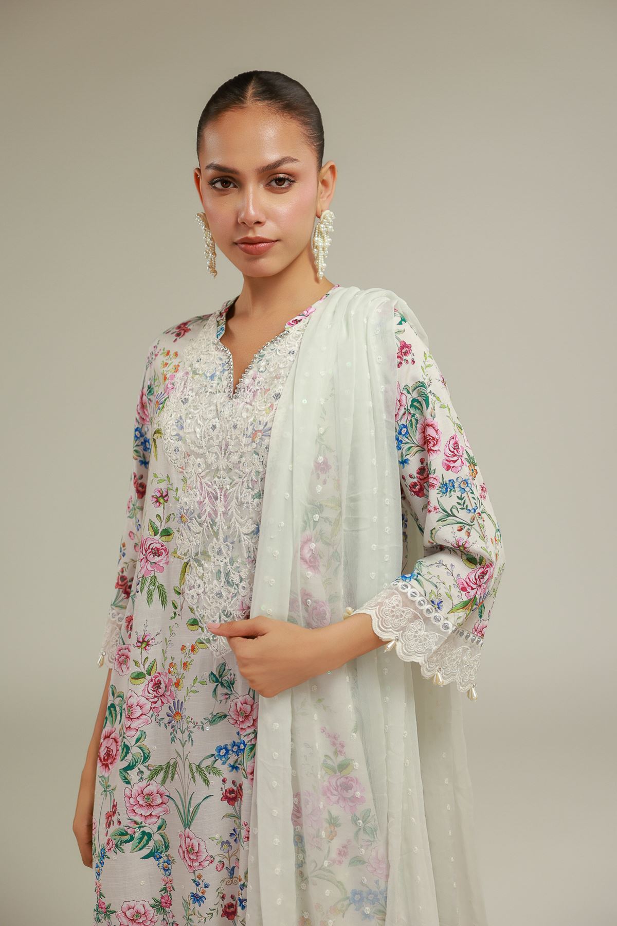 Embroidered Chiffon Lace-Up Summer Dupatta - 2-26-103-A-C-VG