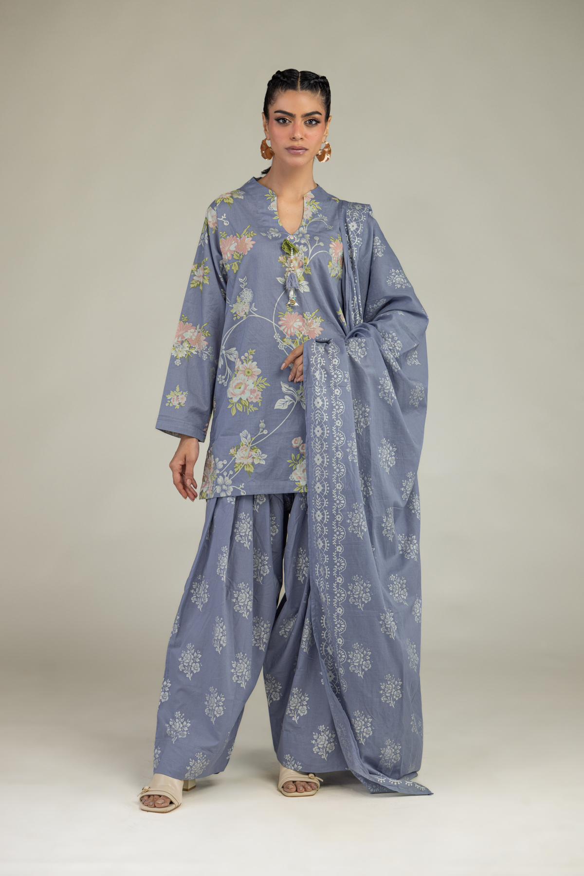 Printed Lawn Lawn Floral Dupatta - 1-26-236-A-D1-VG