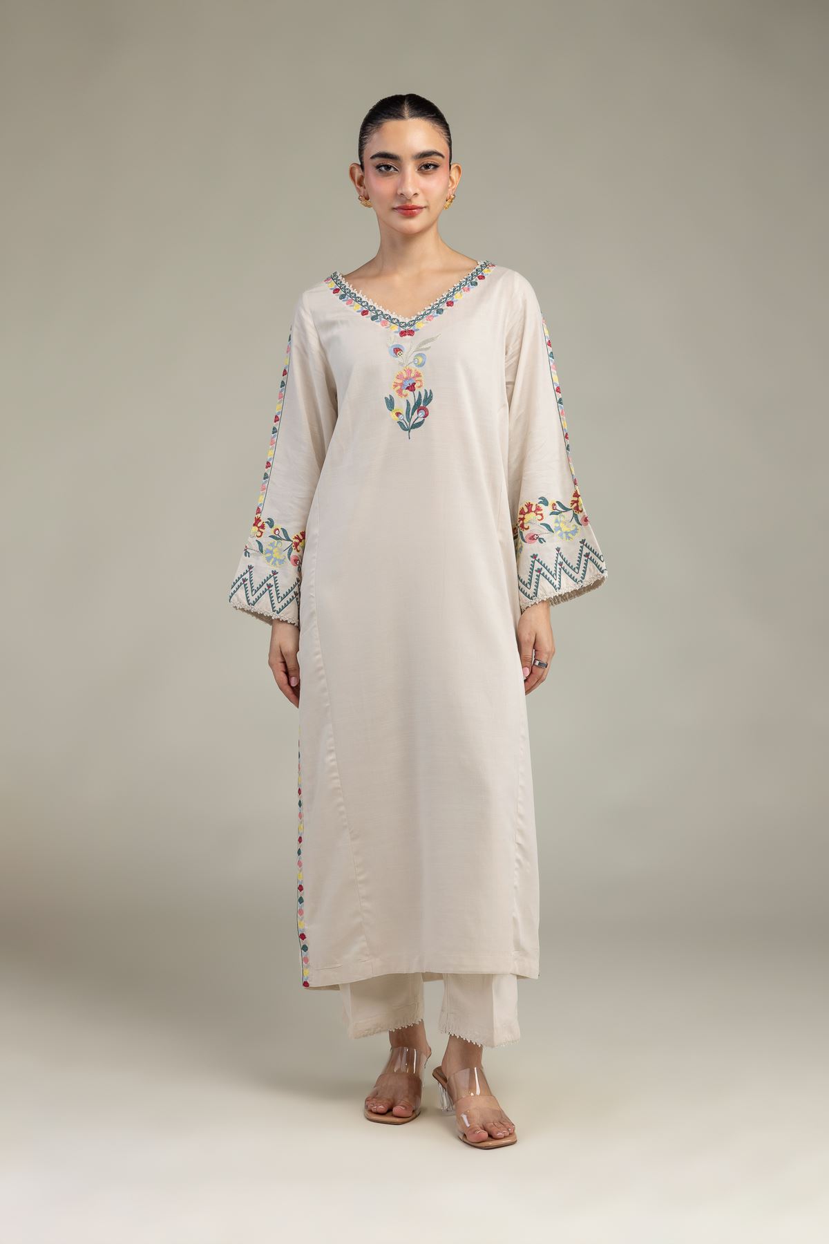 Embroidered Raw Silk Floral Silk Kurta - 1-26-225-A-C1-VG