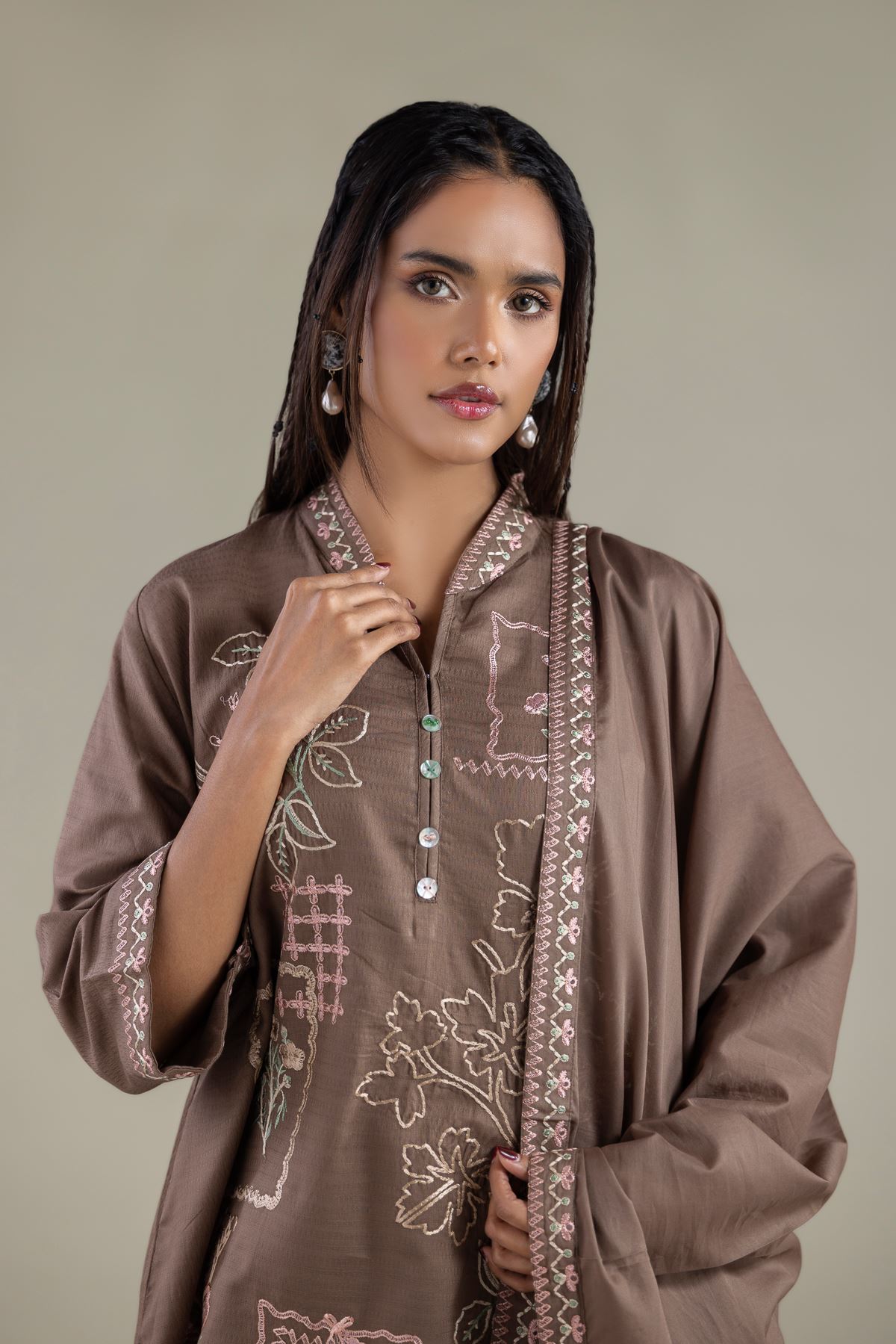 Embroidered Lawn Solid Threadwork Dupatta - 1-26-108-A-D-VG