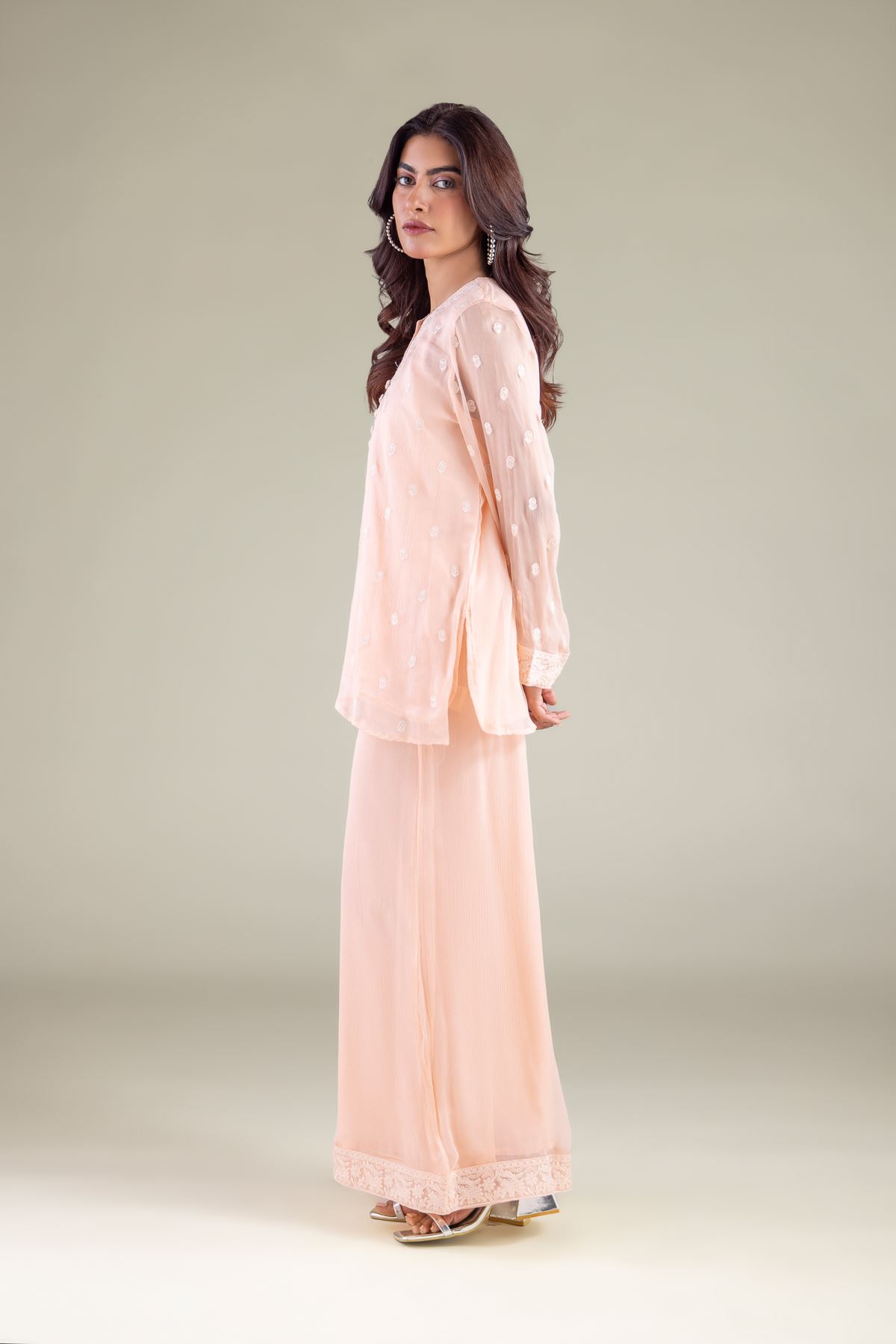 Embroidered Chiffon 2-Piece Co-ord Set - 1-26-127-A-D-VG