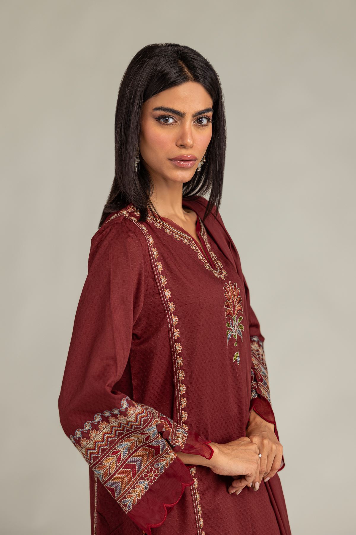 Embroidered Cotton Dobby Floral Cotton Kurta - 1-26-305-C-H2-VG