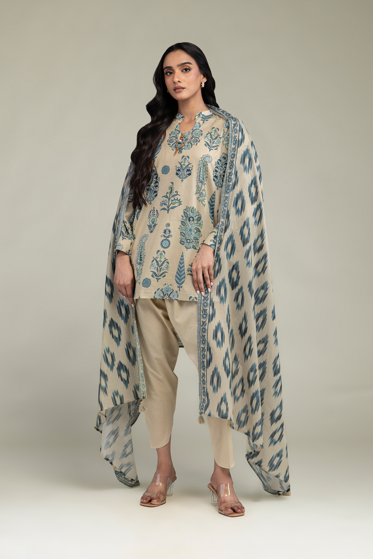 Printed Lawn Beige Lawn Dupatta - 1-26-244-C-D1-VG