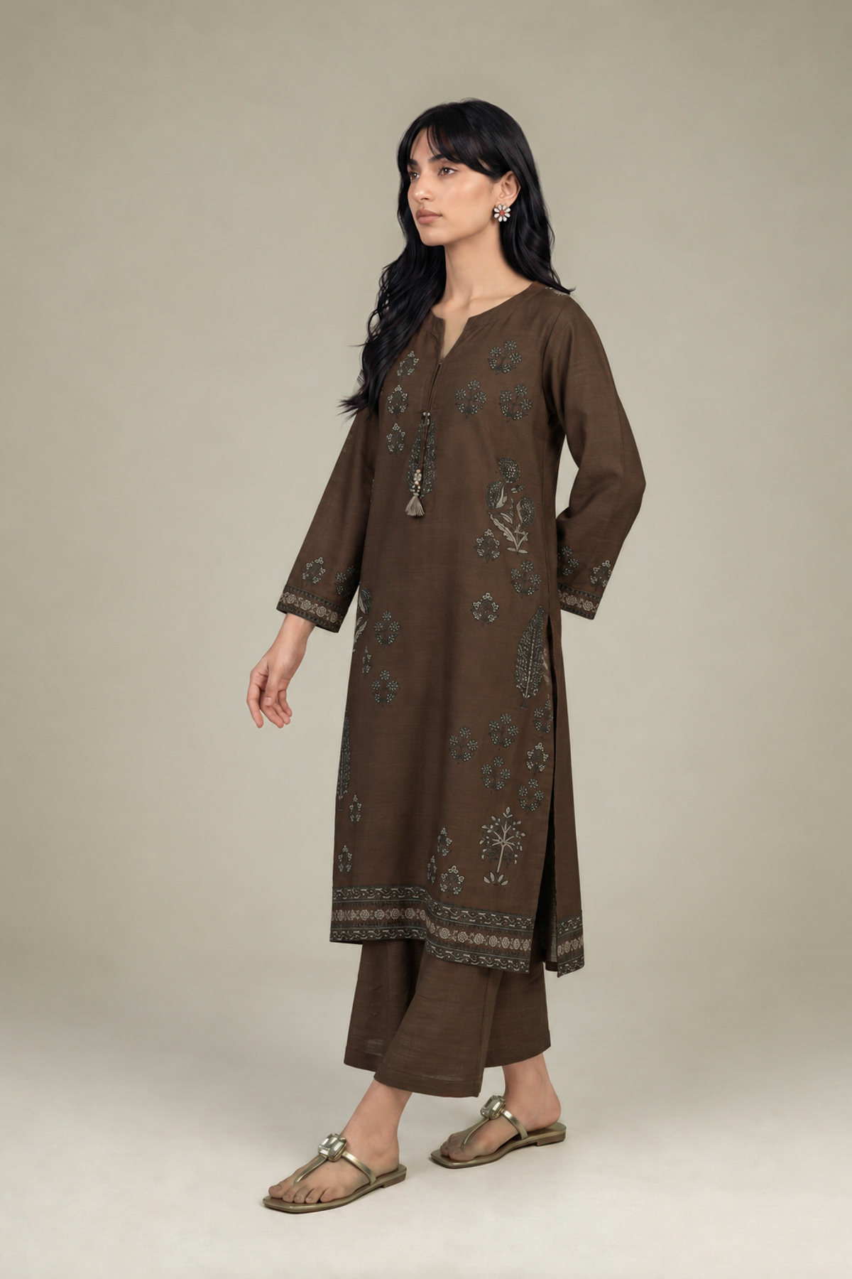 Printed Light Khaddar Pants - 1-26-452-B-E1-VG