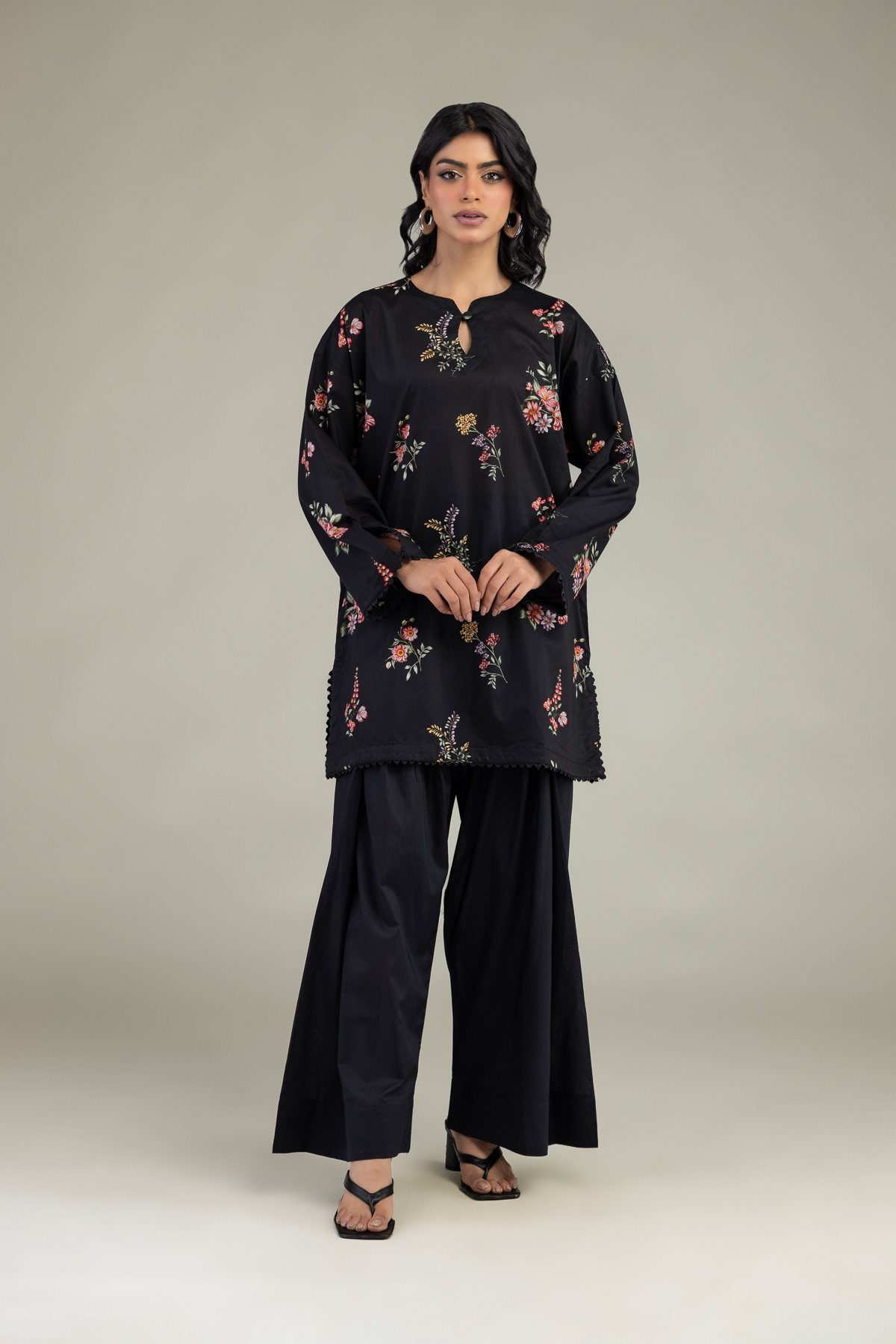 Embroidered Cambric Black Cambric Pants - 1-26-240-A-J1-VG
