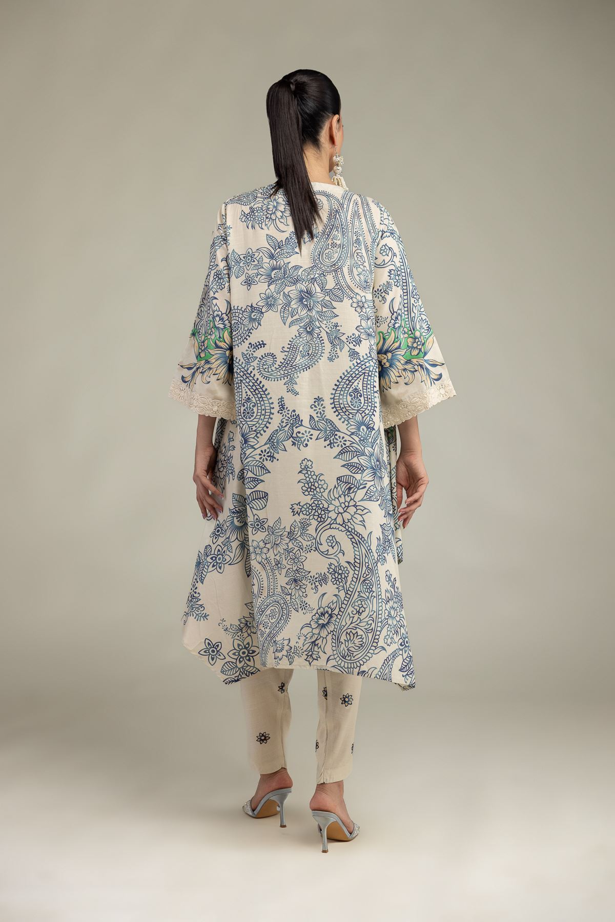Embroidered Raw Silk Floral Round-Neck Kurta - 2-26-207-A-C1-VG