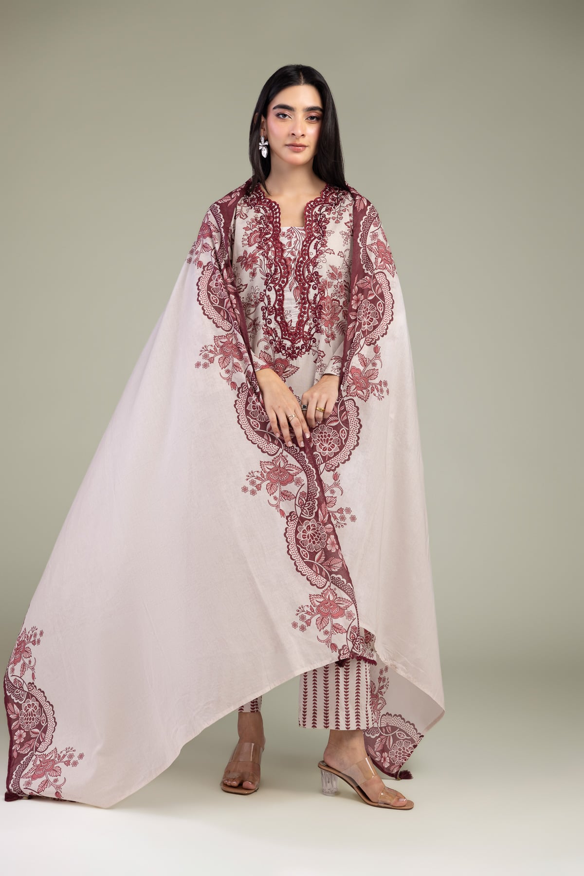 Embroidered Lawn Pink Floral Dupatta - 1-26-102-A-F-VG