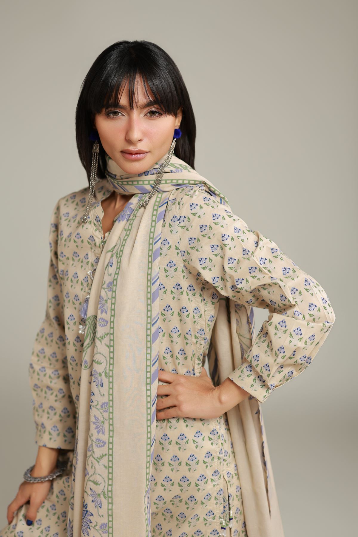 Printed Lawn Floral Summer Dupatta - 26-02-1E13-09TA-VG