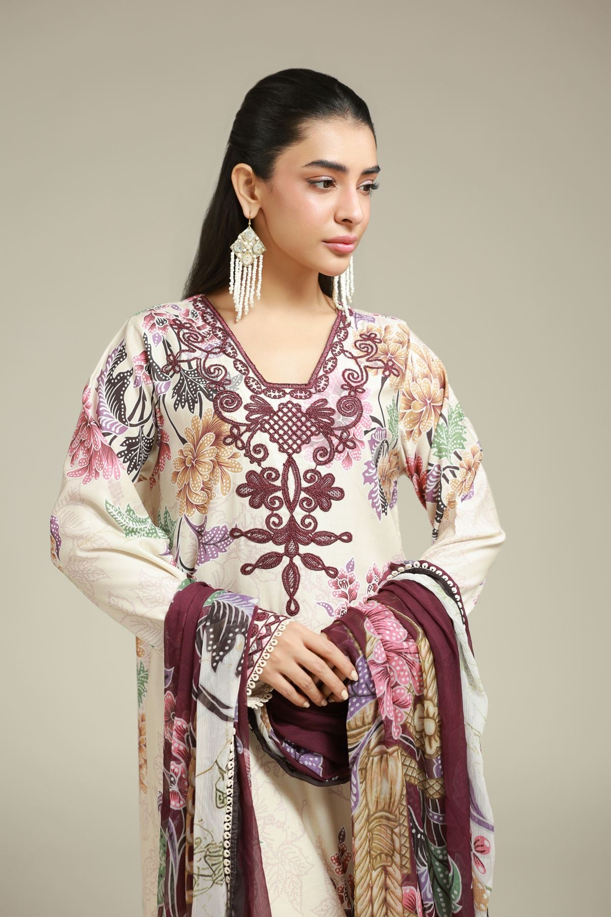 Embroidered Satin 3-Piece Tailored Set - T-A33-26-107FH-VG