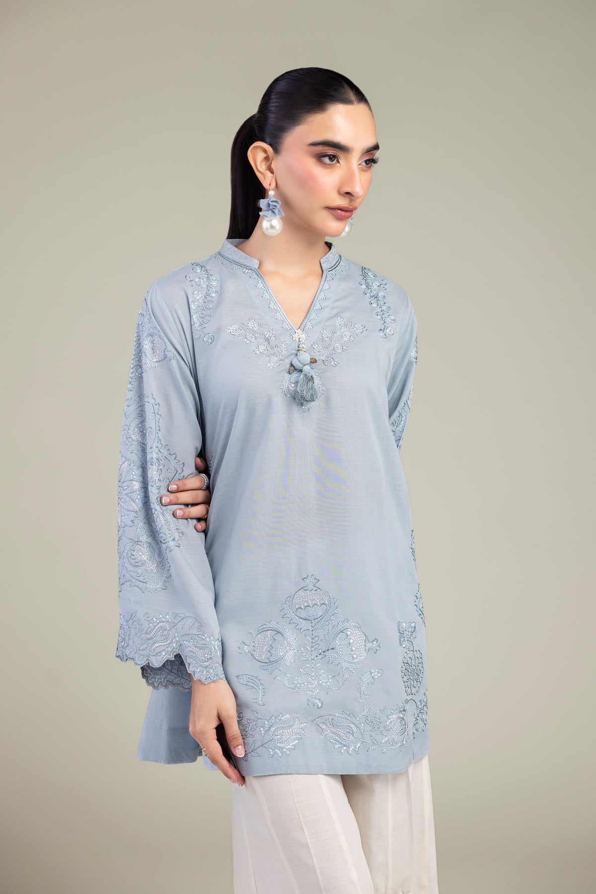 Embroidered Raw Silk Blue Silk Kurta - A22-26-214FH1-VG