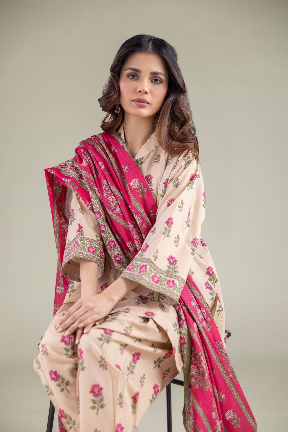 Printed Lawn Striped Tassel Dupatta - 1-26-130-A-C-VG