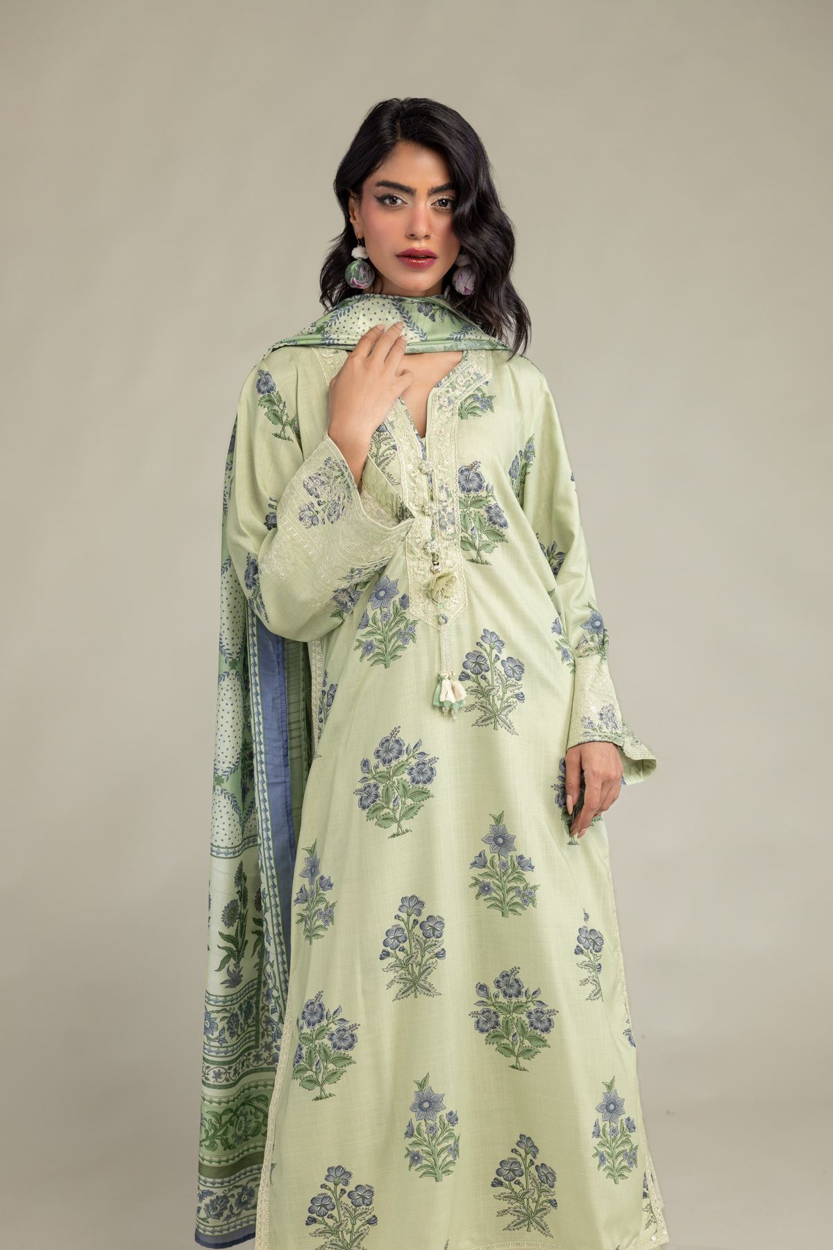 Embroidered Raw Silk Floral Longline Kurta - 2-26-301-B-F1-VG
