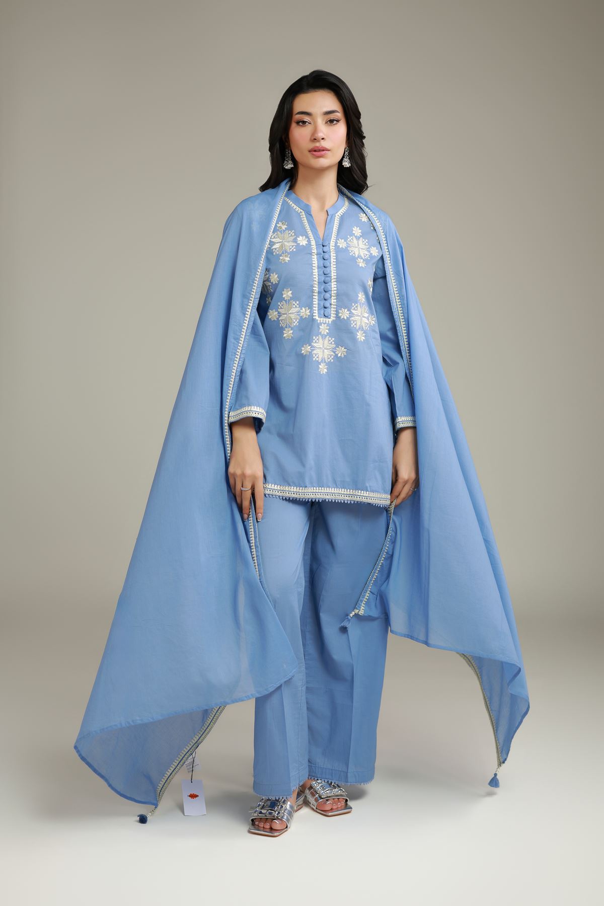 Embroidered Lawn Blue Lawn Dupatta - 1-26-120-A-F-VG