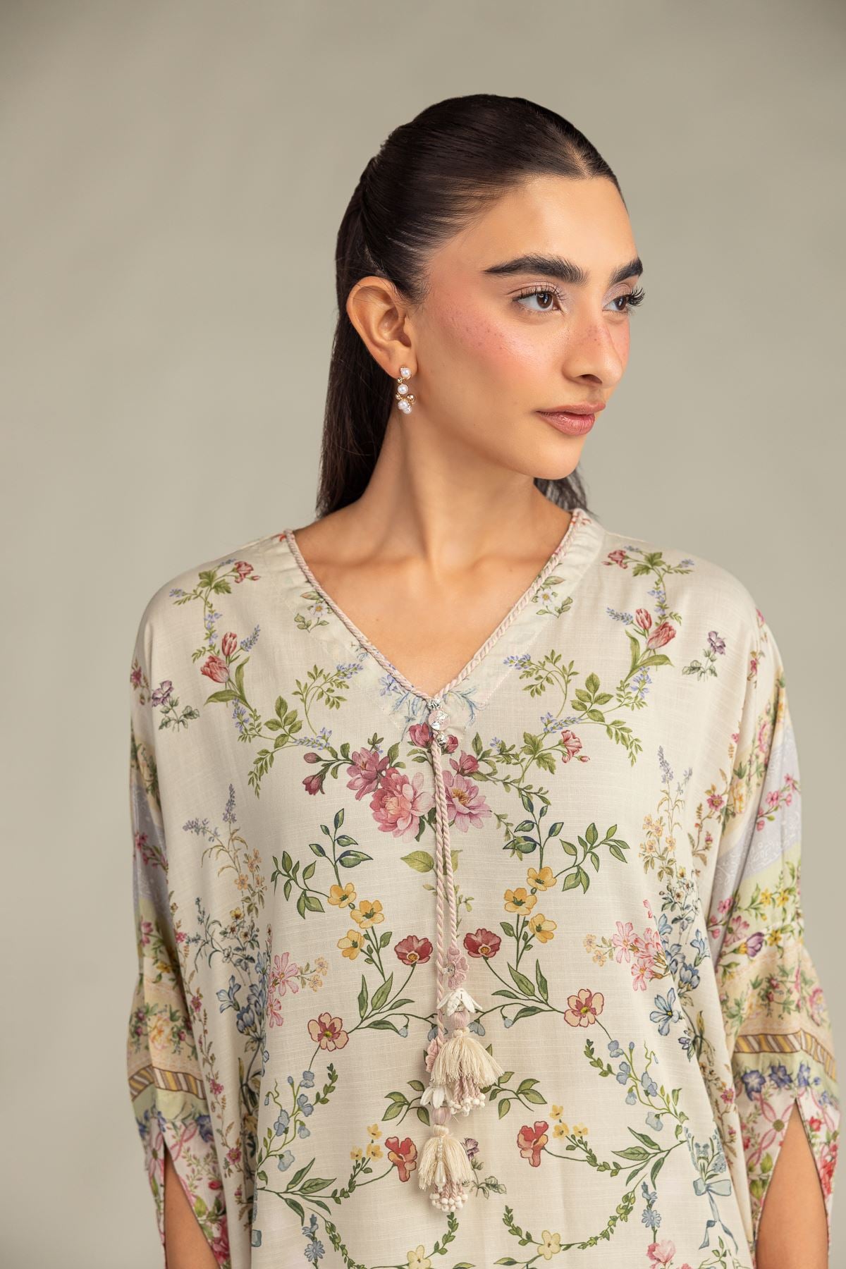Printed Raw Silk Floral Longline Kurta - 8-26-303-A-B1-VG