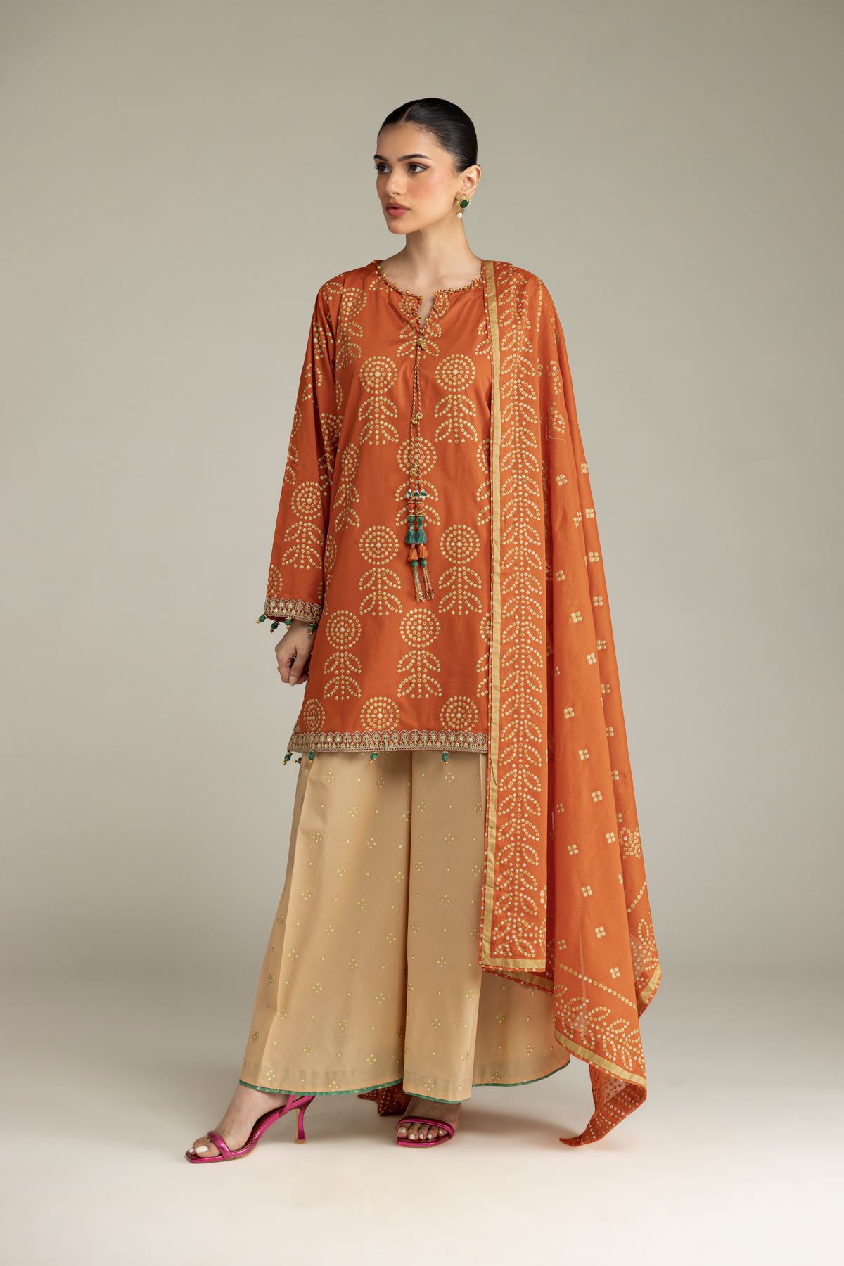 Embroidered Cambric Cambric 3-Piece Co-ord - 12-26-116-F-E-VG
