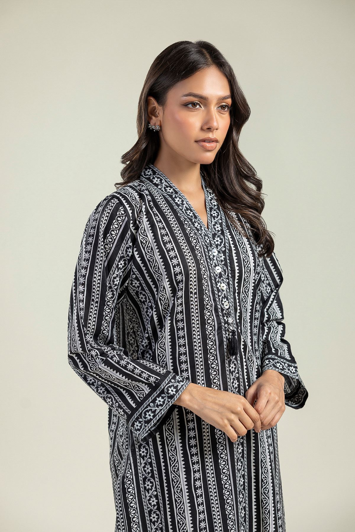 Printed Cambric Long Cambric Kurta - 26-01-2E1-10TA-VG
