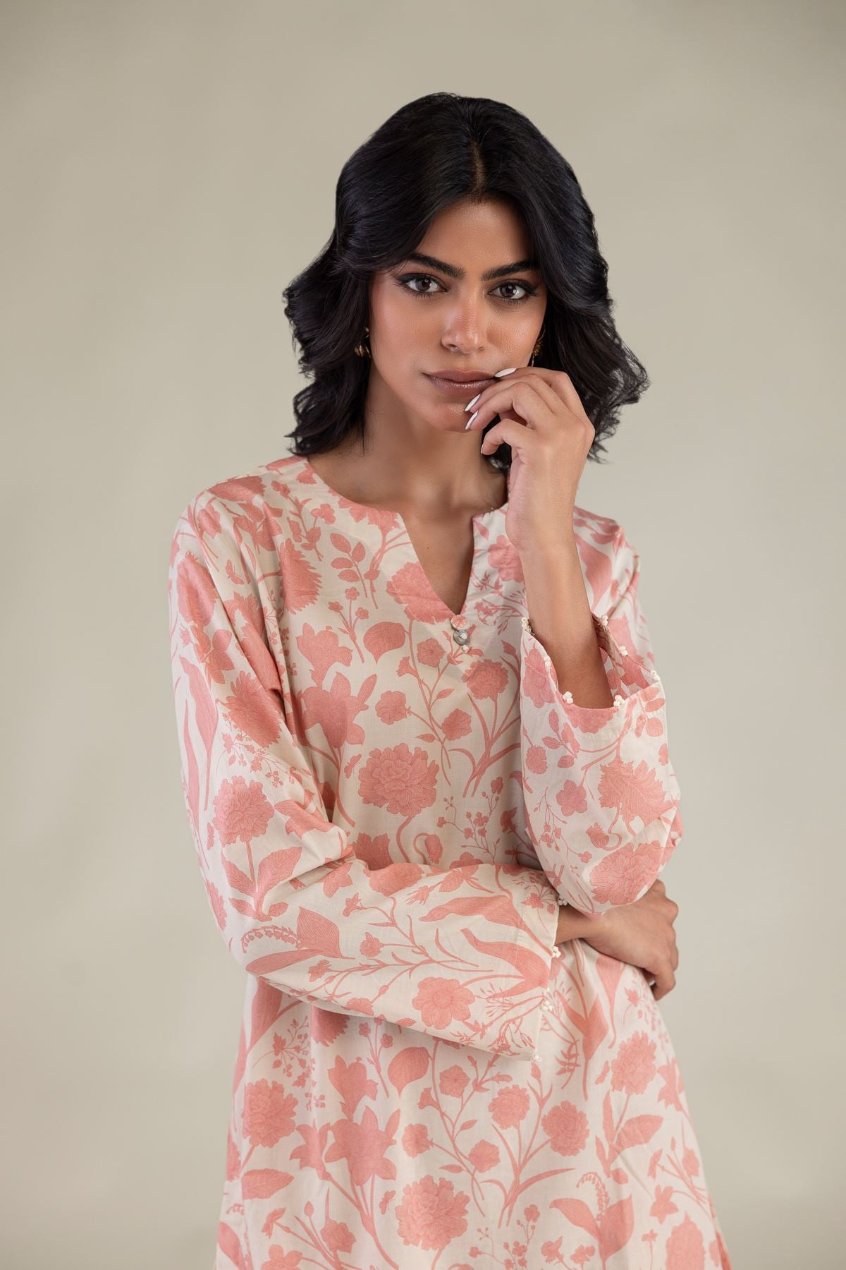 Embroidered Cambric Floral Cambric Kurta - 1-26-229-B-F1-VG
