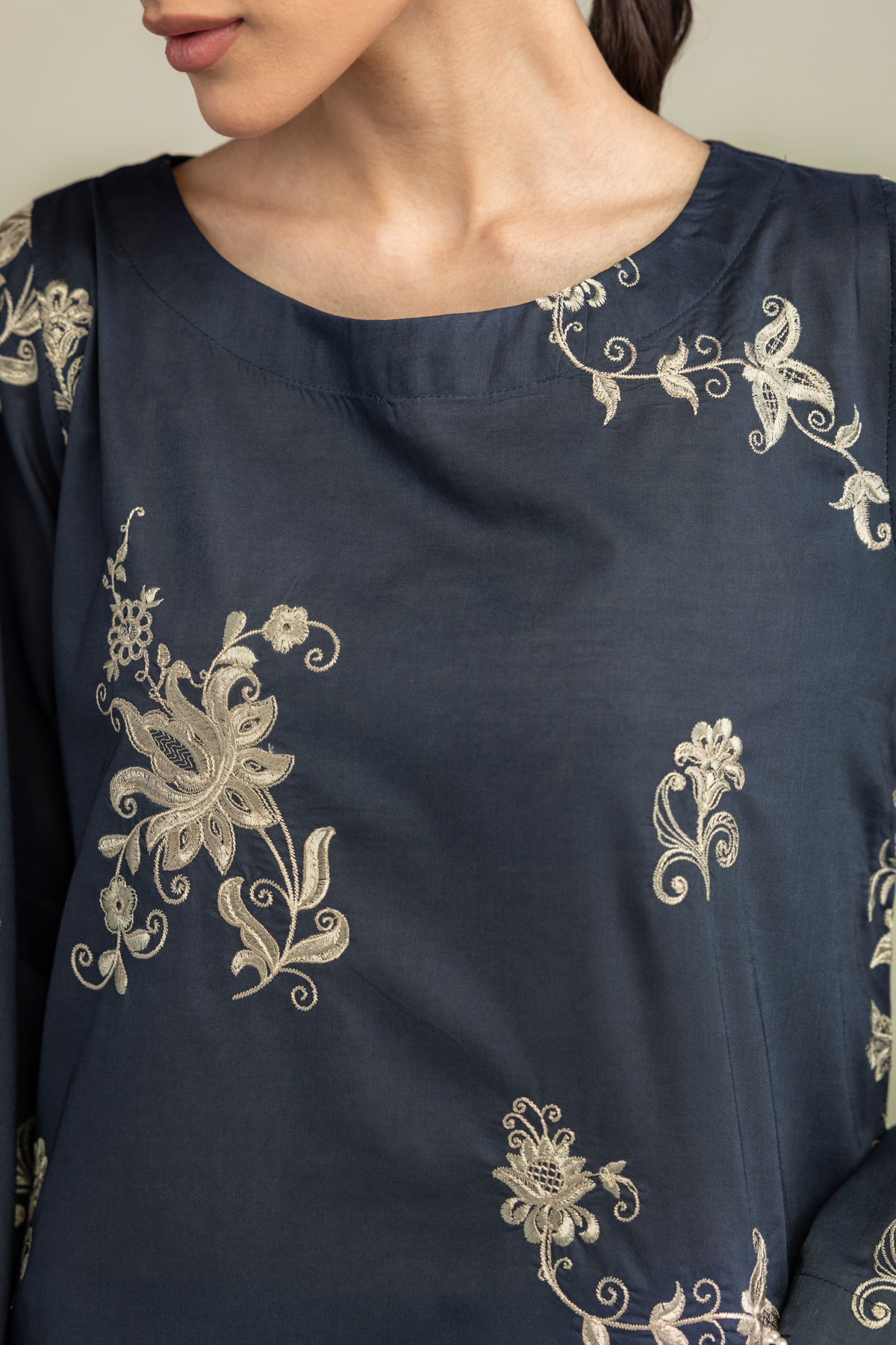 Embroidered Cambric Cambric Longline Kurta - 2-26-308-A-G1-VG