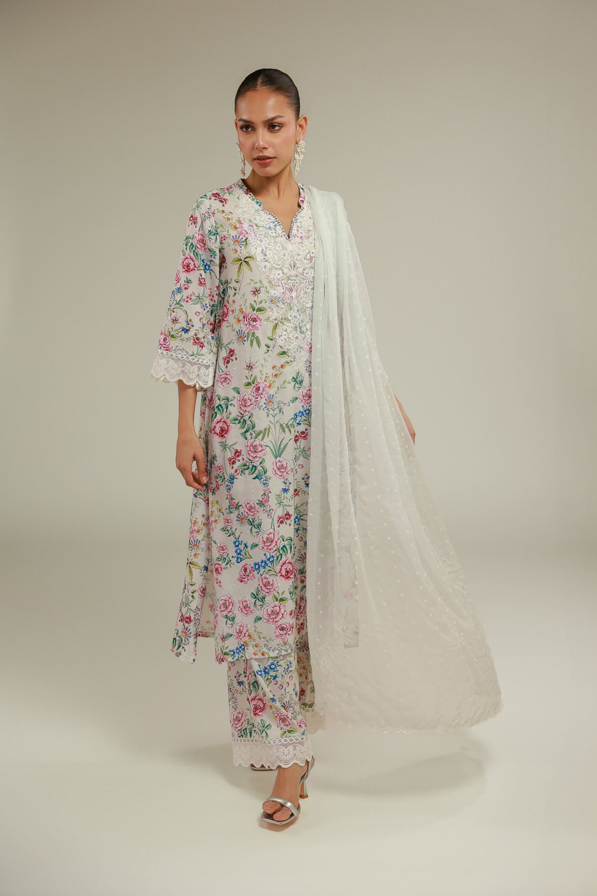 Embroidered Chiffon Lace-Up Summer Dupatta - 2-26-103-A-C-VG