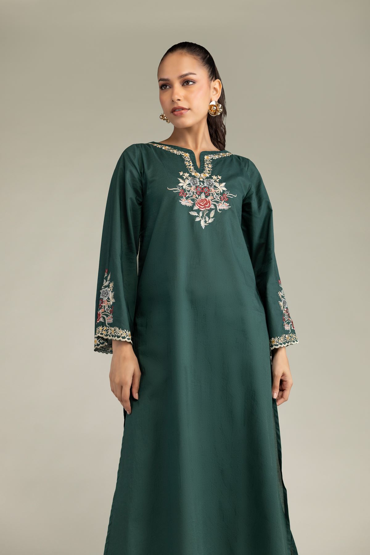 Embroidered Cambric Green Cambric Kurta - T-A11-26-210FG1-VG
