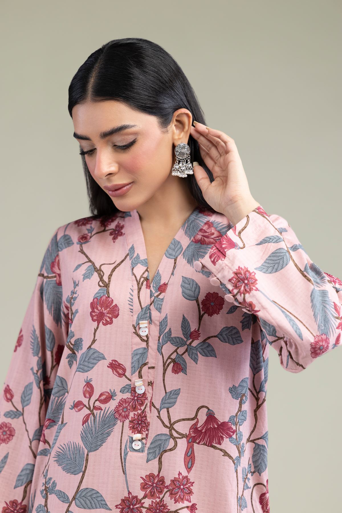 Printed Cotton Dobby Floral Longline Kurta - 1-26-211-A-F1-VG