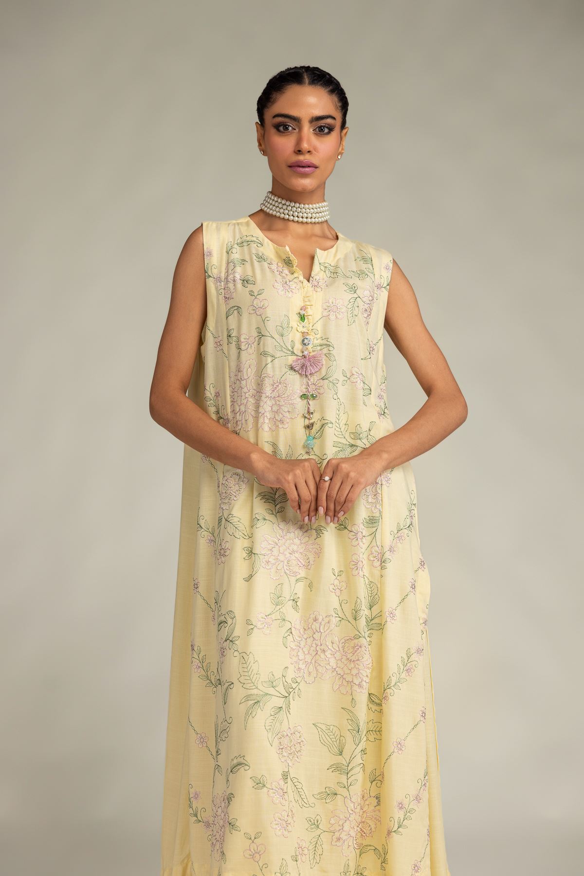 Embroidered Raw Silk Yellow Sleeveless Kurta - 2-26-306-A-D1-VG