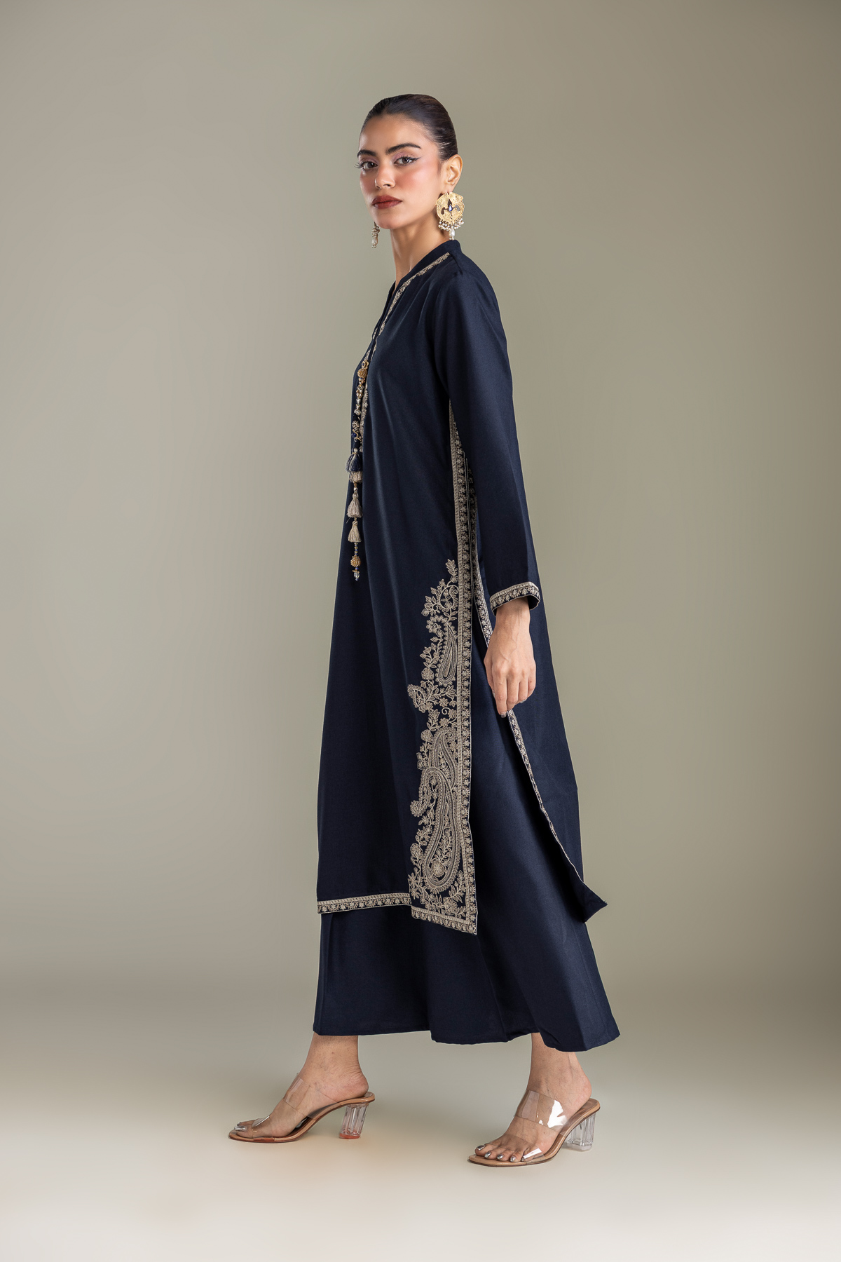 Embroidered Heavy Blended Viscose Long Navy Kurta - 1-26-431-A-D1-VG