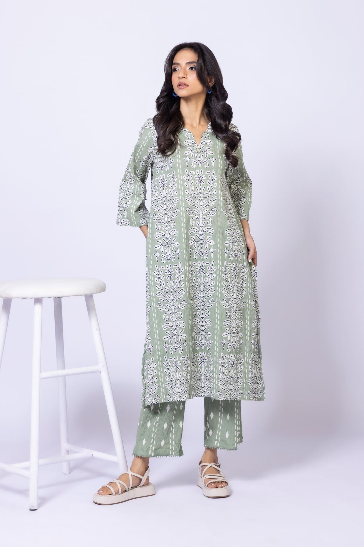 Printed Cotton Crinkle Pants - 25-10-11E4-02TB-VG