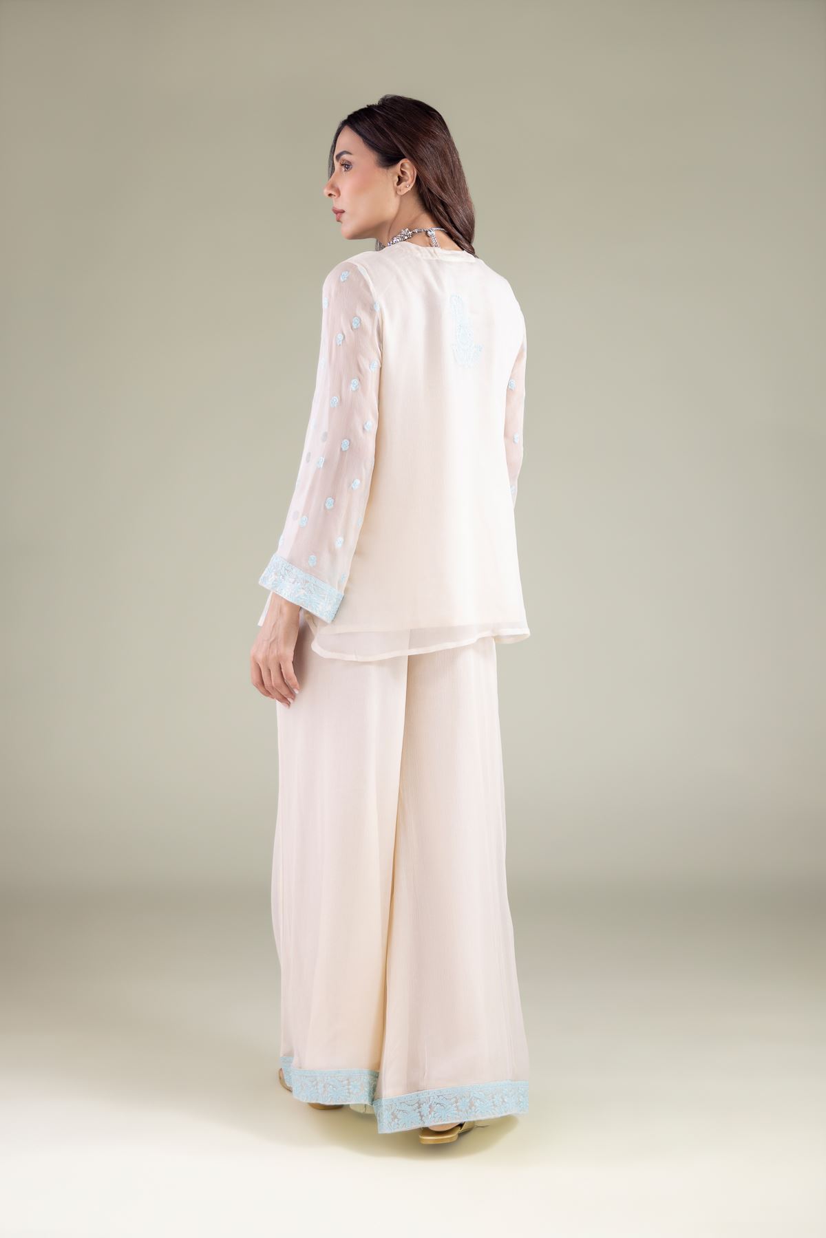 Embroidered Chiffon 2-Piece Co-ord Set - R-LCP18405-A-VG