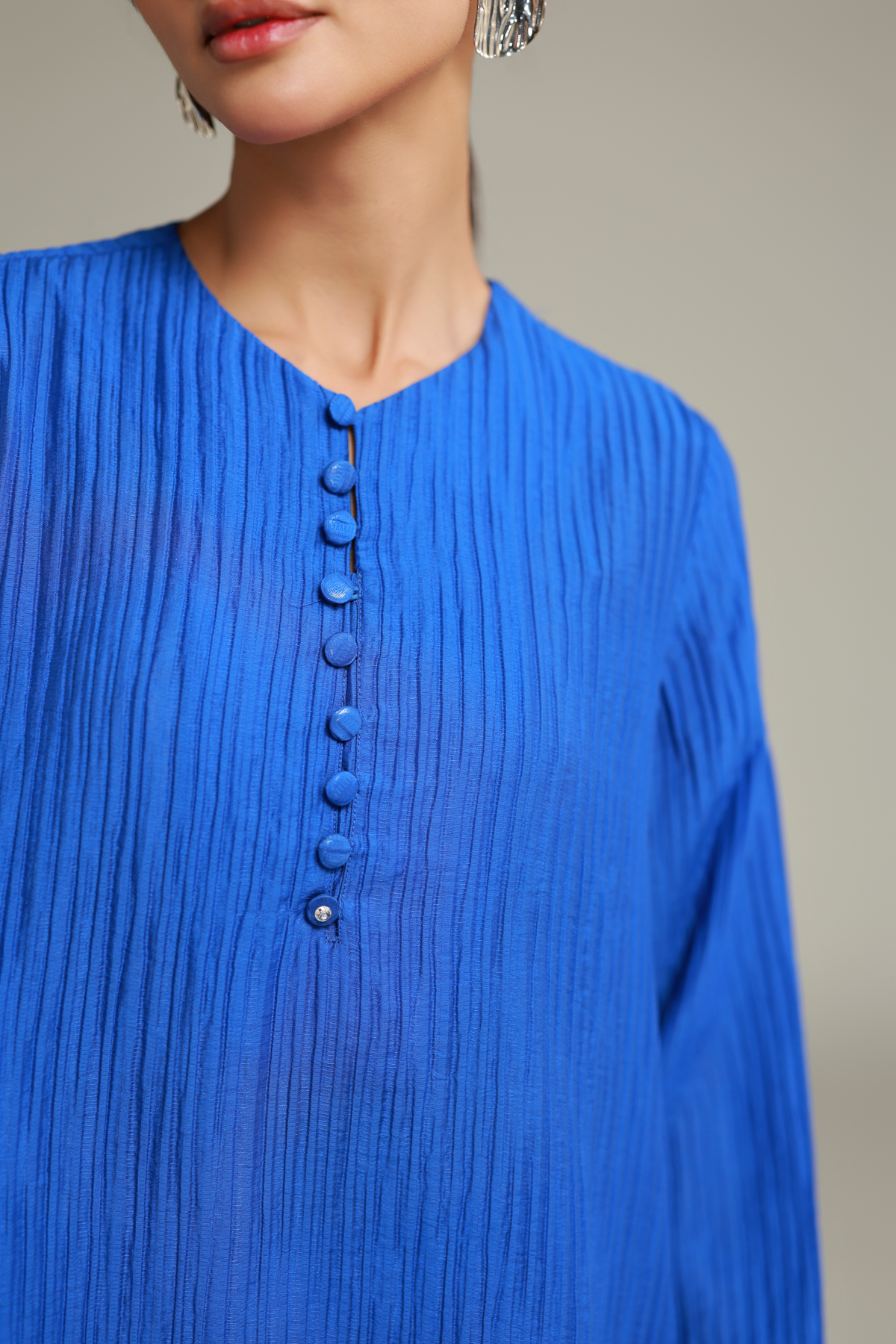 Dyed Blended Crinkle Short Blue Kurta - T-A112-26-103EF2-VG