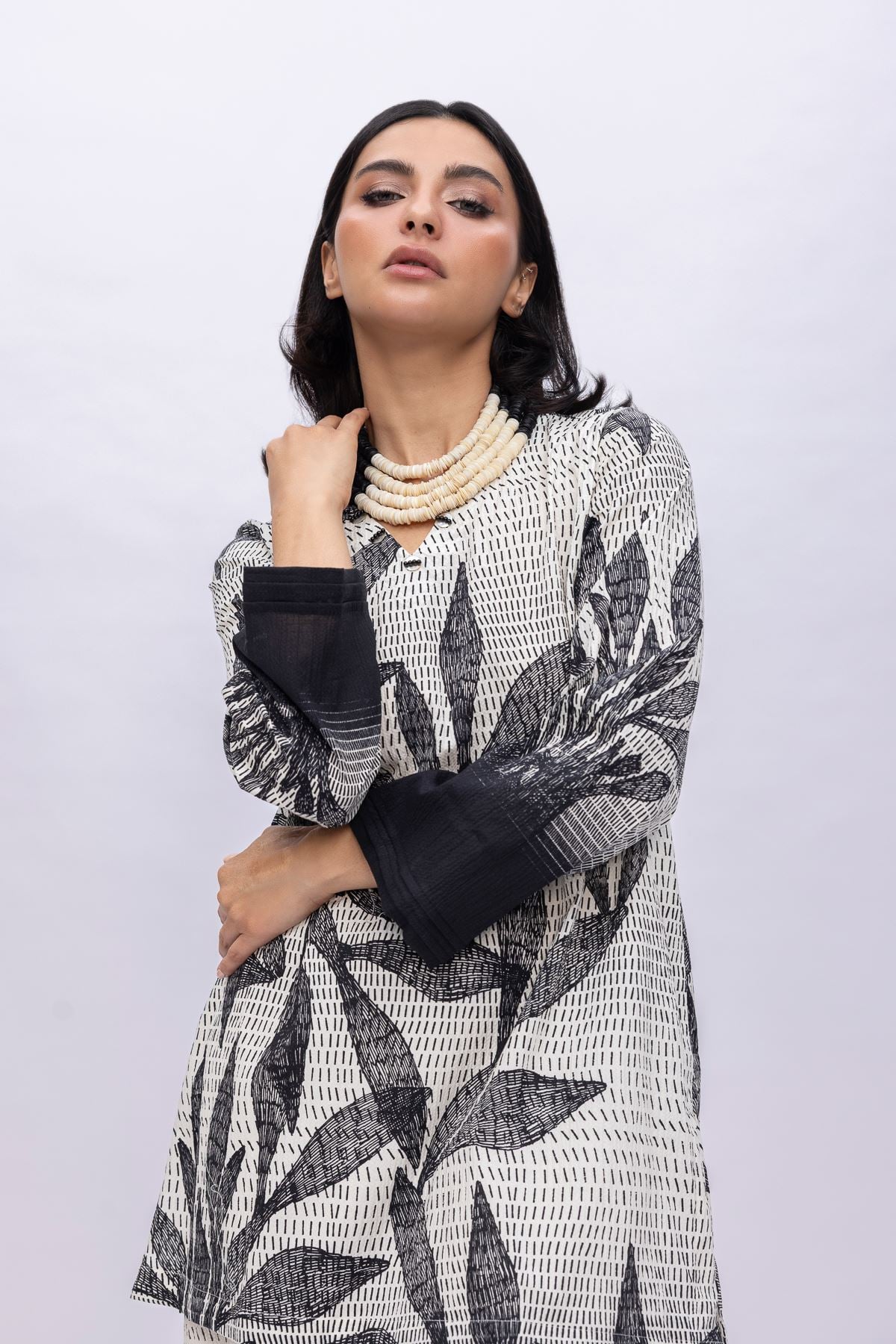 Printed Ripple Crinkle Longline Cotton Kurta - 25-04W16-04TA-VG