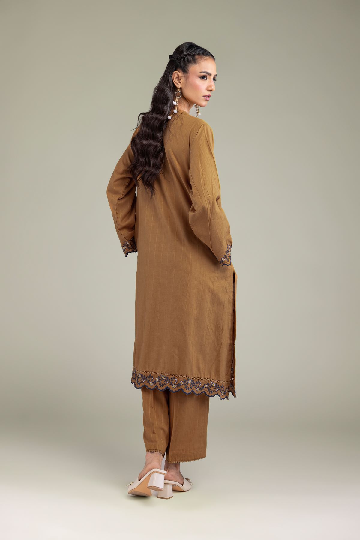 Embroidered Textured Cotton Cotton Longline Kurta - 1-26-206-A-F1-VG